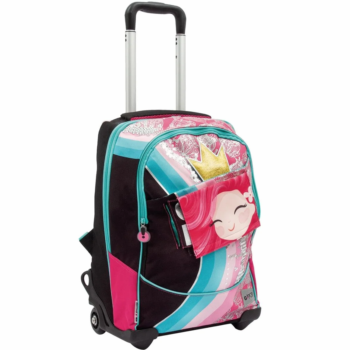 GOPOP 2022 Trolley 2 Ruote Princess, per chi si sente dolce, sognatrice e magica, con schienale imbottito-rinforzato, carrello con ruote rinforzate, copriruote sagomato, GG9L1200, Giochi Preziosi