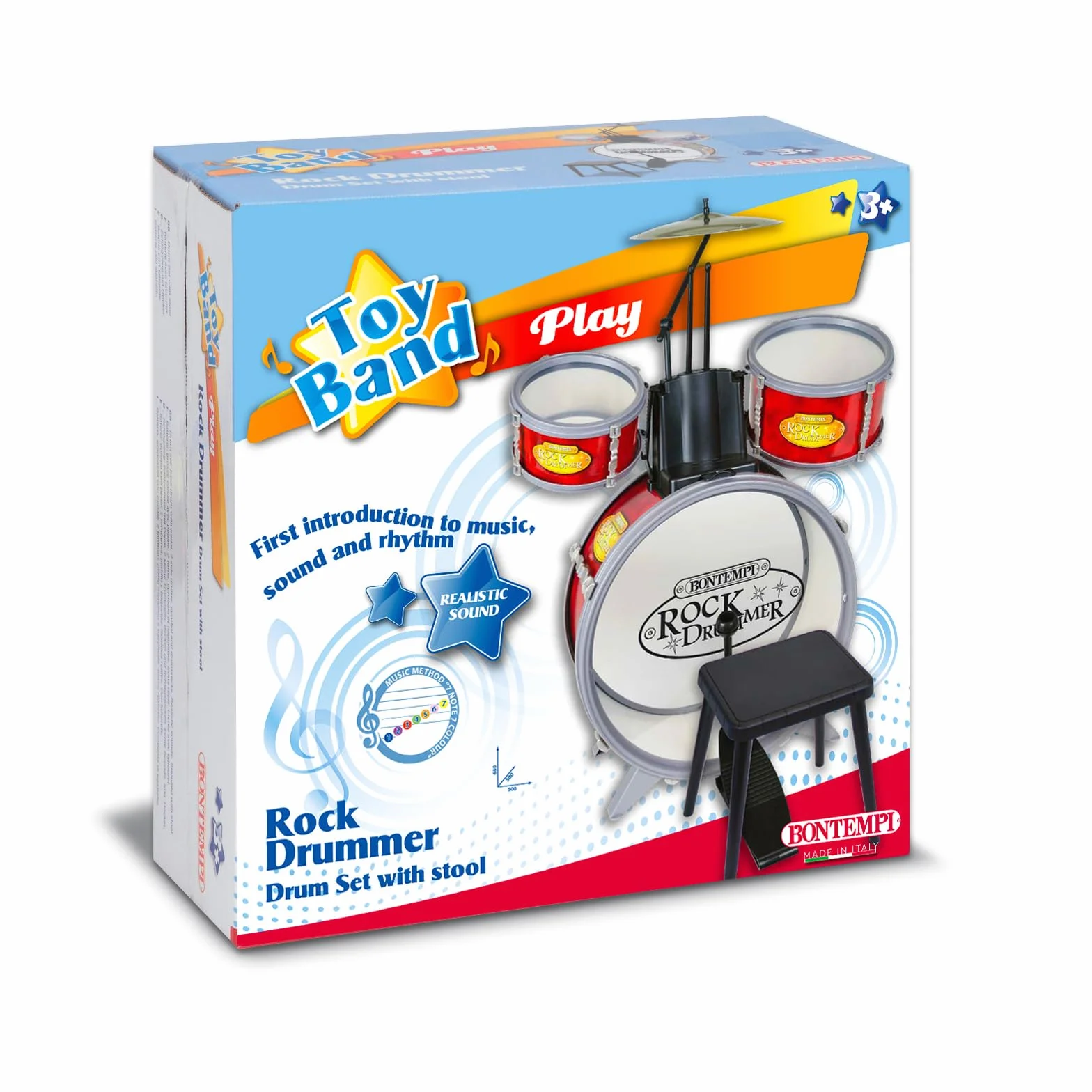 Bontempi | BeatMaster: Batteria per Piccoli con Suoni Realistici e Tanto Divertimento, Rosso e Trasparente, 500x500x680 mm