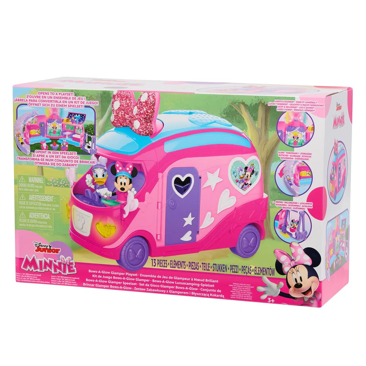 Minnie Set di gioco Glamper di Minni Bows-A-Glow Disney Junior e personaggi con 13 pezzi, giochi per bambini dai 3 anni in su, Esclusiva Amazon di Just Play