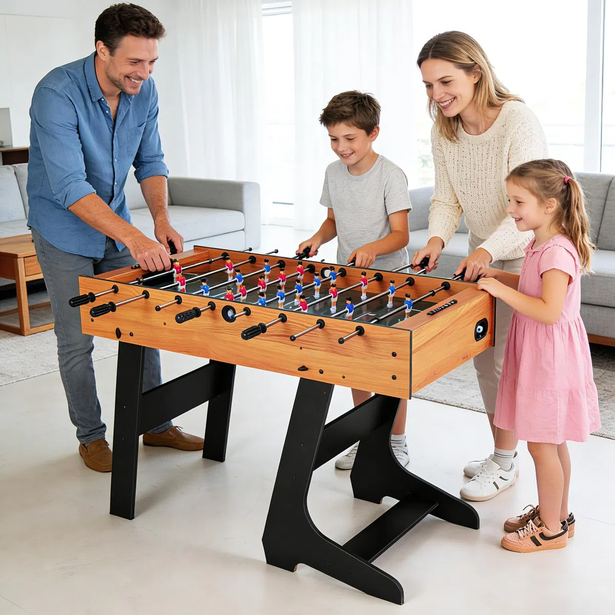 HOMASIS Calcio Balilla in Legno, Biliardino Pieghevole, Professionale, Calcetto da Tavolo per Bambini e Adulti, con 22 Giocatori, 8 Aste, 2 Palline, 2 Segnapunti, 121 x 60,5 x 81 cm