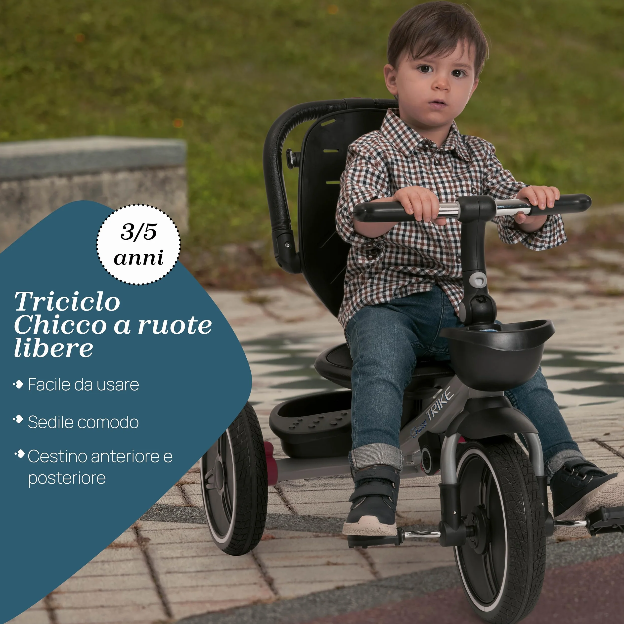 Chicco Triciclo 4in1 Evolutivo 6 Mesi-4 Anni, Ruote Gomma EVA, Maniglia Telescopica, Freno