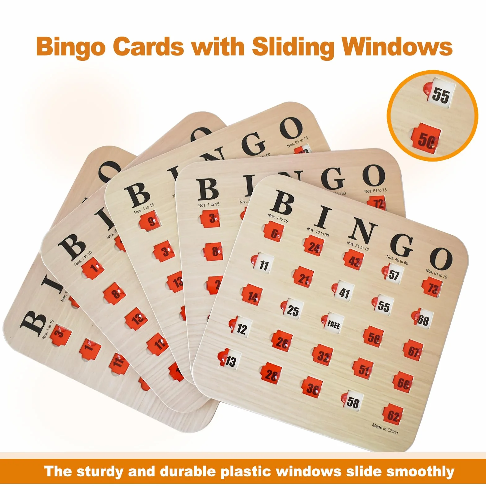 Yuanhe Carte da Bingo con finestre scorrevoli, riutilizzabili, da Viaggio, Confezione da 25, Legno