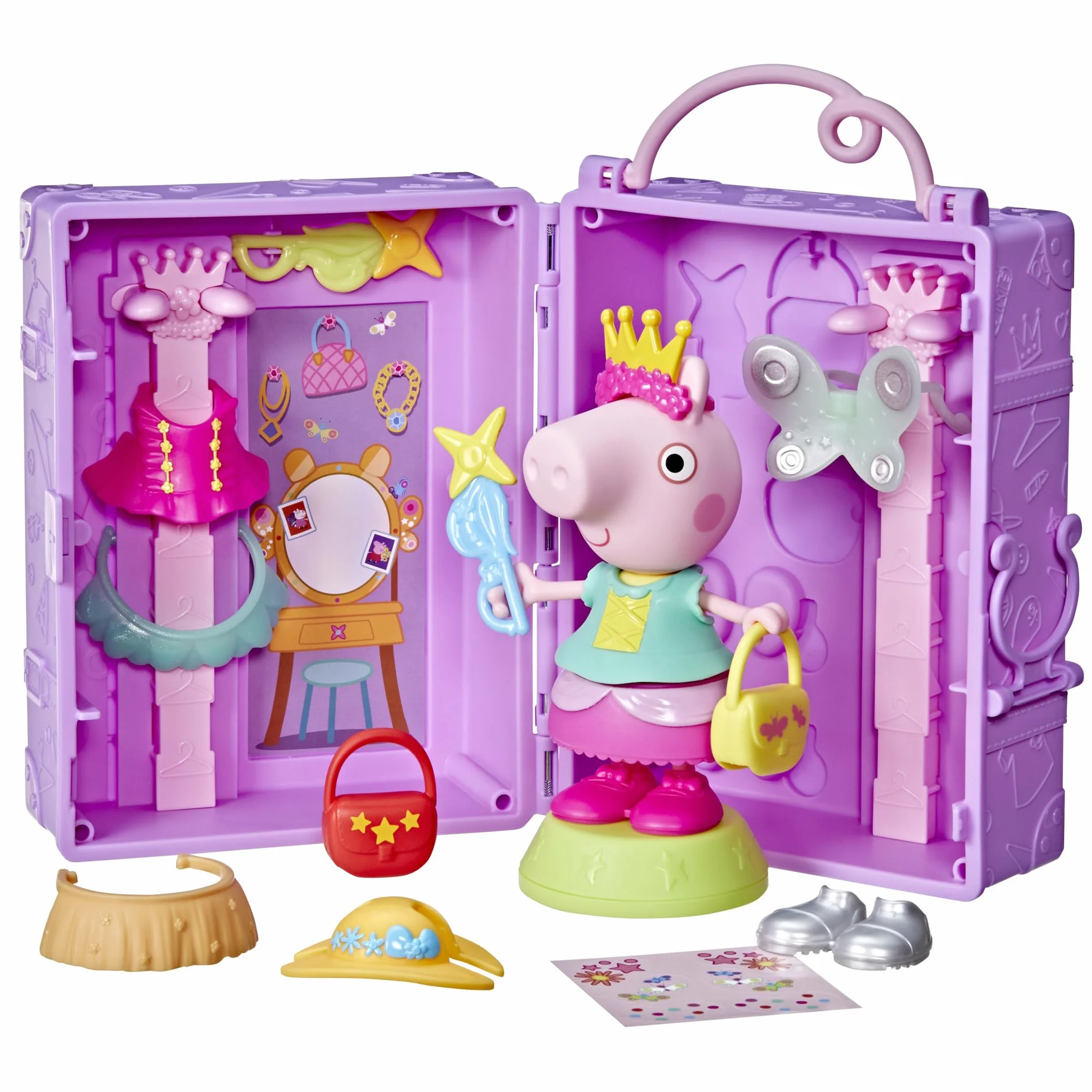 Peppa Pig Hasbro, Guardaroba di Peppa, Set di Giocattoli per Bambini e Bambine dai 3 Anni in Su, Ottima Idea Regalo, Include Action Figure di Peppa, 14 Accessori e Sticker