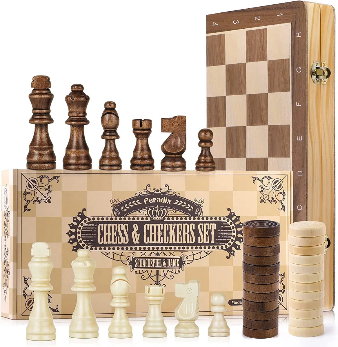 Peradix Scacchiera Magnetica Pieghevole Legno 38x38 cm 2 in 1 Dama e Scacchi da Viaggio