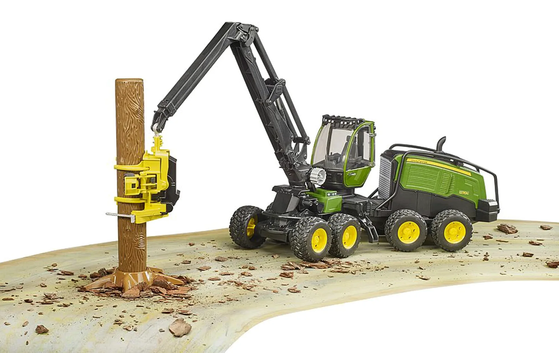 bruder 02135 - Mietitrice John Deere 1270G con 1 tronco, trattore, trasportatore di legname, giocattolo
