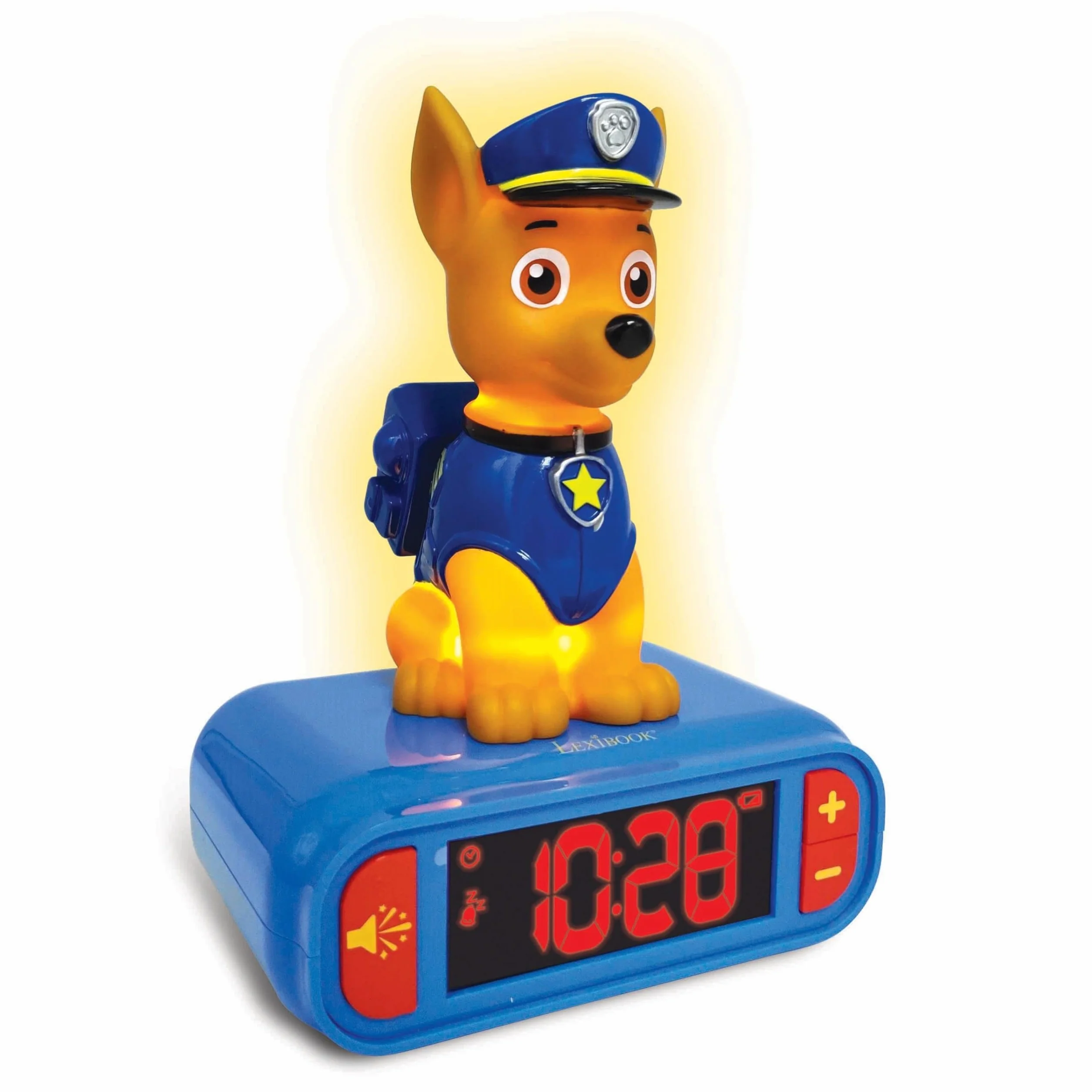 Lexibook - La Squadra dei Cuccioli Sveglia Digitale con Luce Notturna Snooze e Suoni, Orologio, Chase Luminoso Paw Patrol Marshall Cane - Blu/Rosso - RL800PALXB