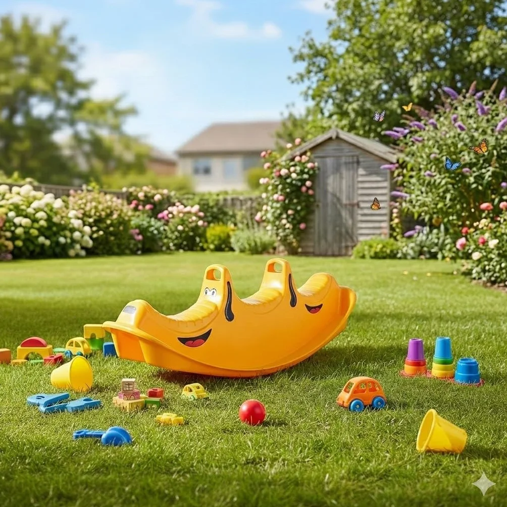 Dantoy - Dondolo Bambini 3 Persone e Altalena - Giocattoli Bambino 1 Anno - Giochi da Esterno per Bambini - Regalo Bimba 1 Anno - Cane Felice Giallo - Plastica Resistente - Prodotto In Danimarca