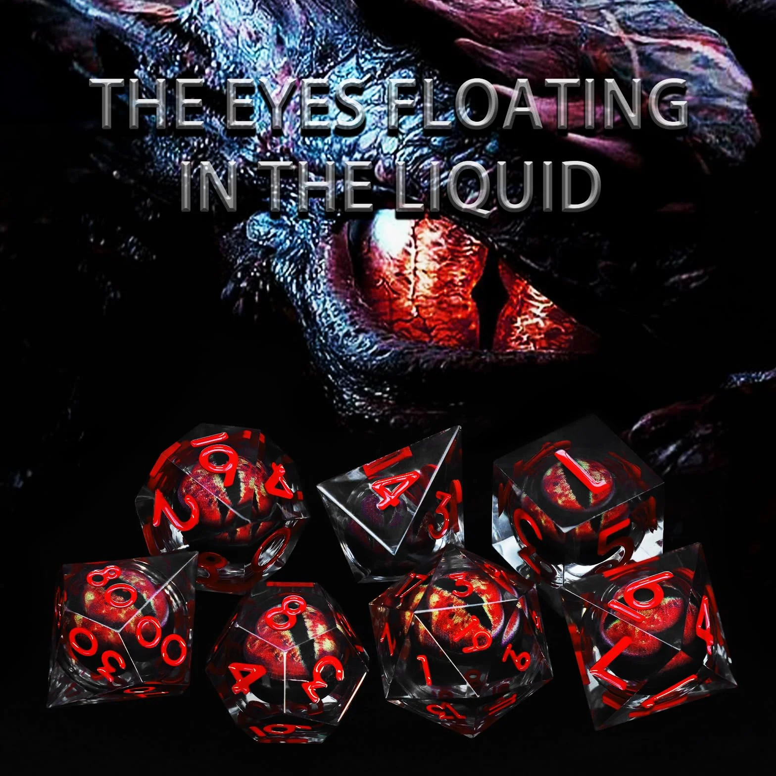 FONVGOGO Set Dadi D&D per Dungeons and Dragons Set Dadi DND Poliedrici Nucleo Liquido Dadi in Resina Occhio di Drago 7 Pezzi DND Dice Set (Rosso)