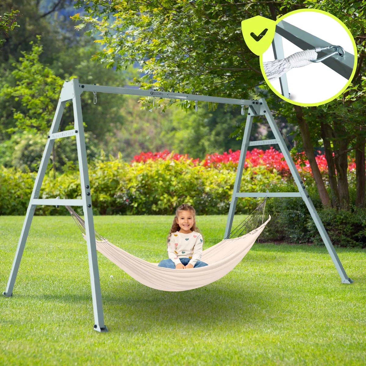HyperMotion Altalena da Giardino 3-in-1 per Bambini e Adulti - Set con Dondolo, Nido Cicogna, Amaca - Struttura Acciaio Regolabile 180kg