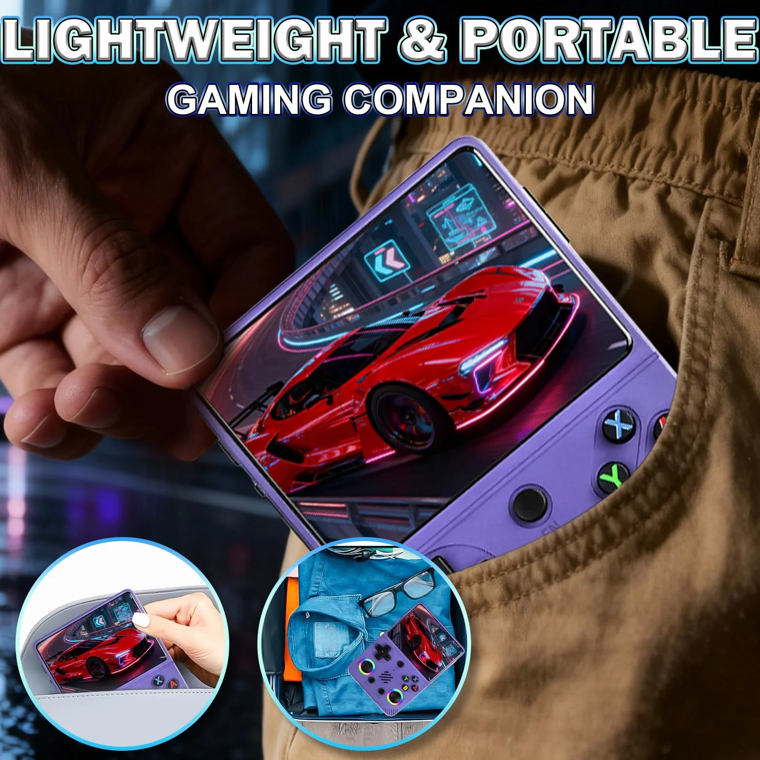 RG36PRO Retro Video Game Console-Support 30000+ Classic Games,3.5"IPS Screen,Open Source System,64G TF card,3000mAh Battery,Portable Console for Teen or Partner - Gift for Christmas - Purple