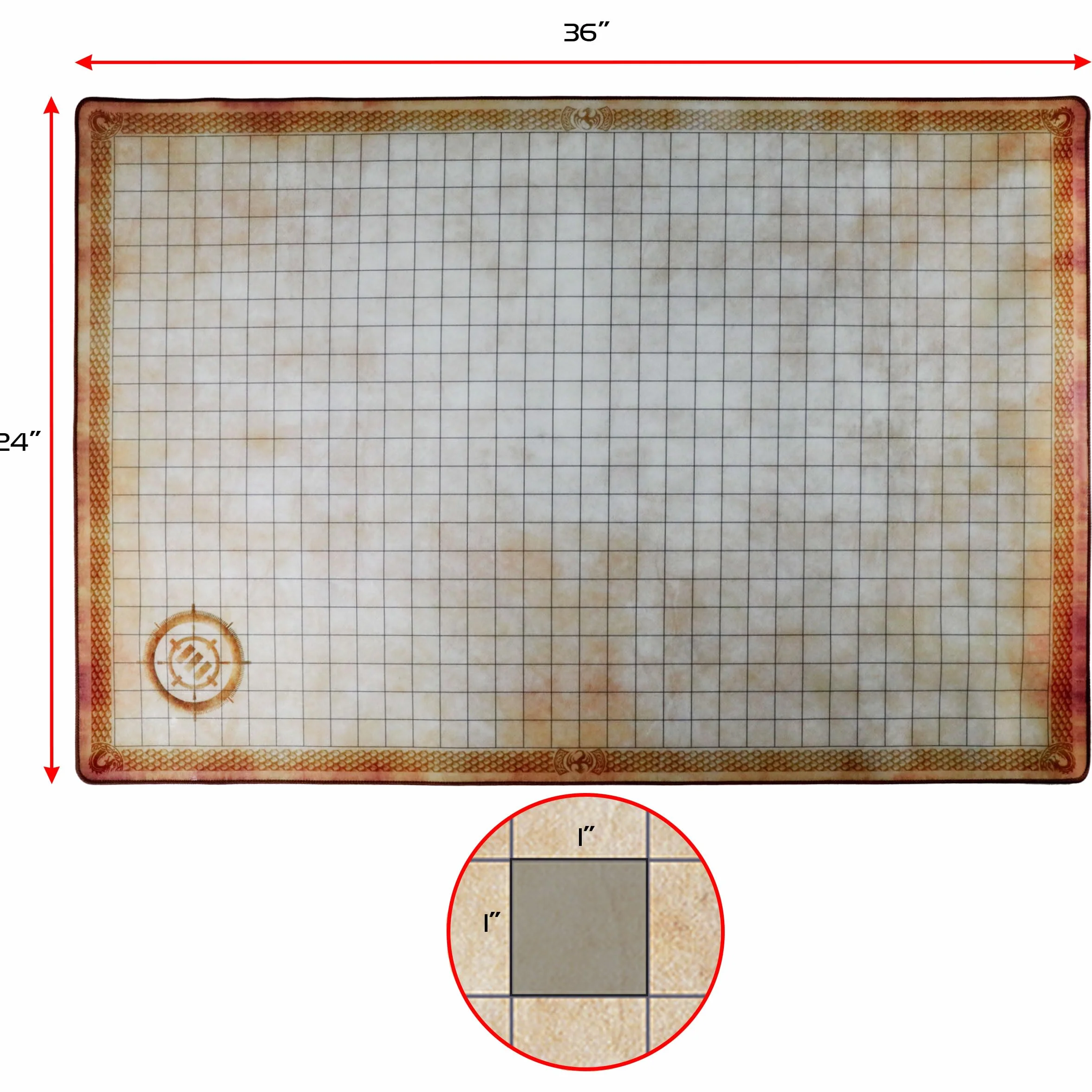 ENHANCE Deluxe Rpg Grid Mat - Mappa DND da Tavolo (60.96 x 91.44 CM) Gioco di Ruolo Dry Erase DND Mat Set Completo per Maestri e Principianti, Tappetino Battle Grid in Pergamena cancellabile
