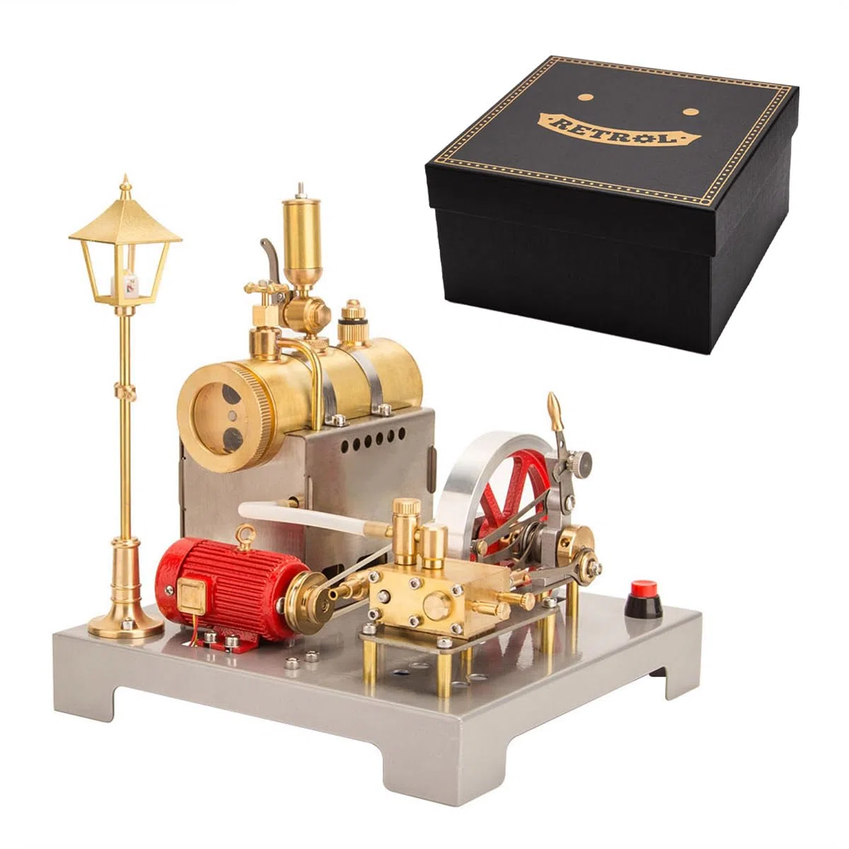 ExploTex Kit per motori a vapore con caldaia, motore in metallo fisso orizzontale reversibile, generatore e lampione stradale, regalo educativo per hobbisti (100 pezzi)