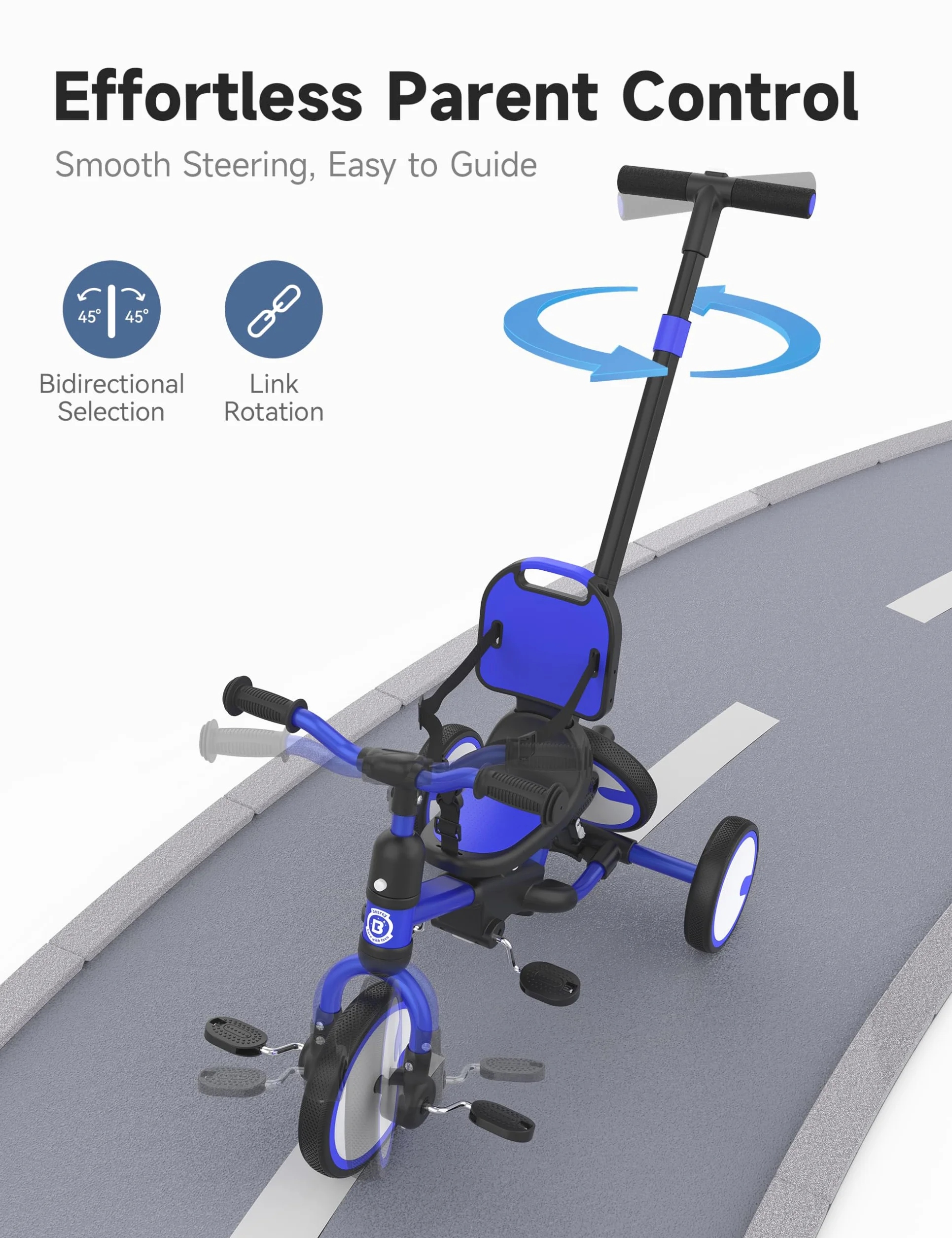 Besrey Triciclo Bambini 5 in 1 – Triciclo Evolutivo con Maniglione e Ruota di Scorta, Bici Senza Pedali per Bambini da 18 Mesi Dotato di Schienale e Cintura, Regalo Compleanno per Bambini (Blu scuro)