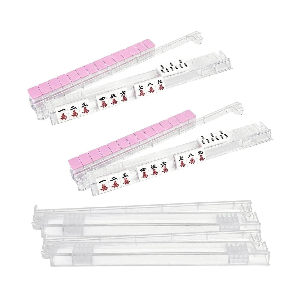 Generico Portable Mahjong Tile Rack Set - 4 Piece Transparent Racks with Pusher for Adults Beginners