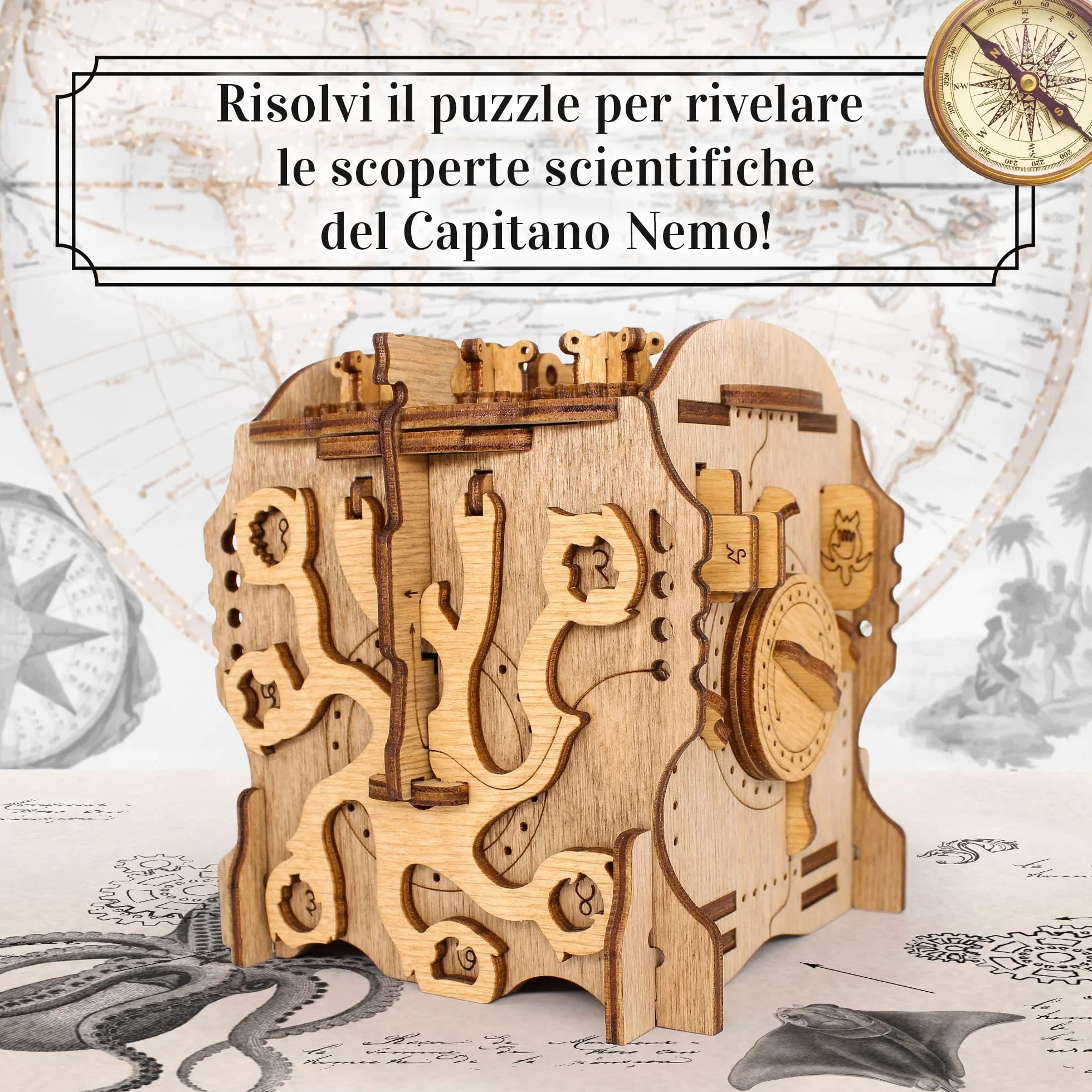 iDventure Cluebox - Nautilus del Capitano Nemo - Escape Room gioco in legno -Scatola rompicapo a Labirinto - Scatola regalo - regalo fidanzato - puzzle 3D - puzzle rompicapo - regalo per lui