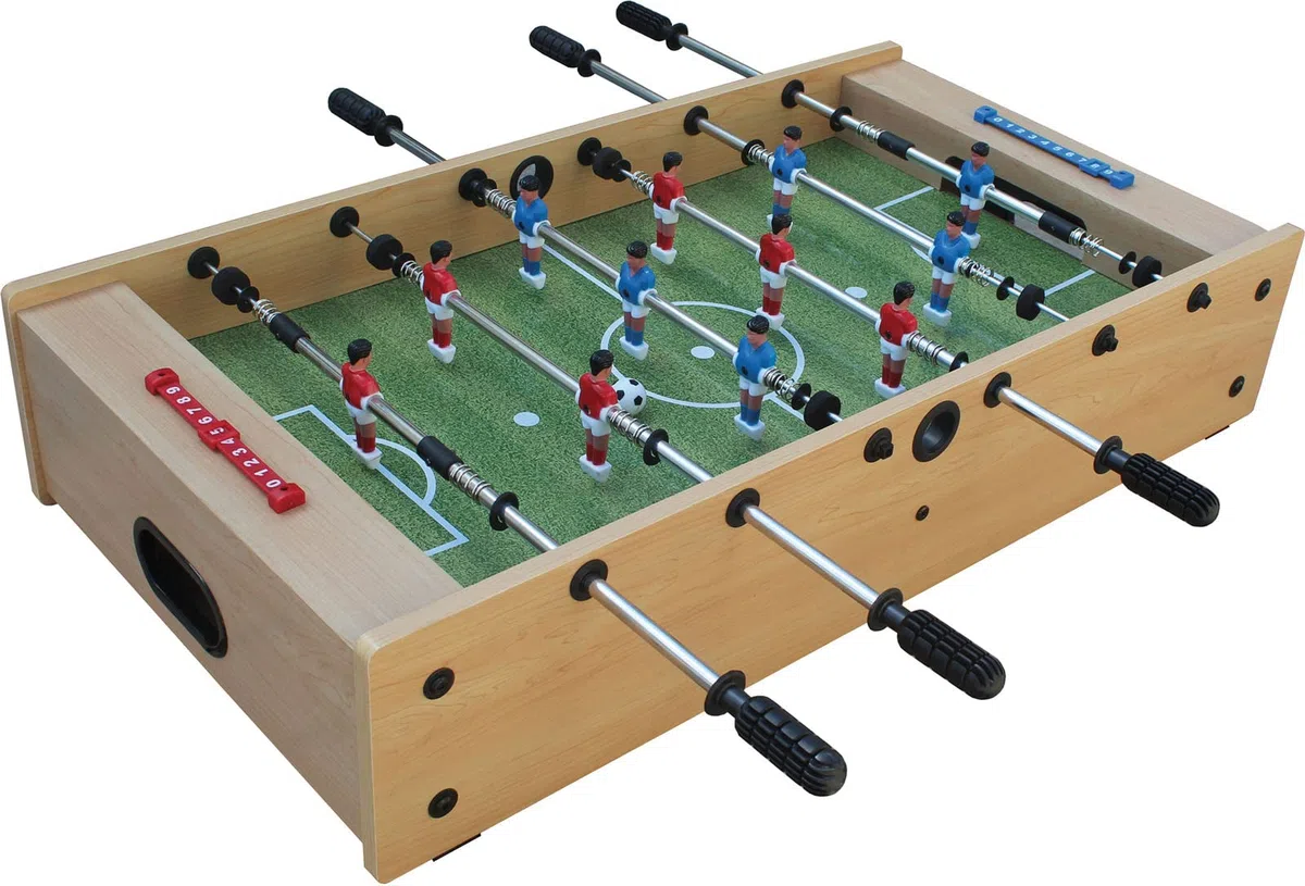Garlando F-MINI 2 IN 1 Calciobalilla e hockey da tavolo in un solo prodotto; aste telescopiche comprese nella dotazione. Salvaspazio