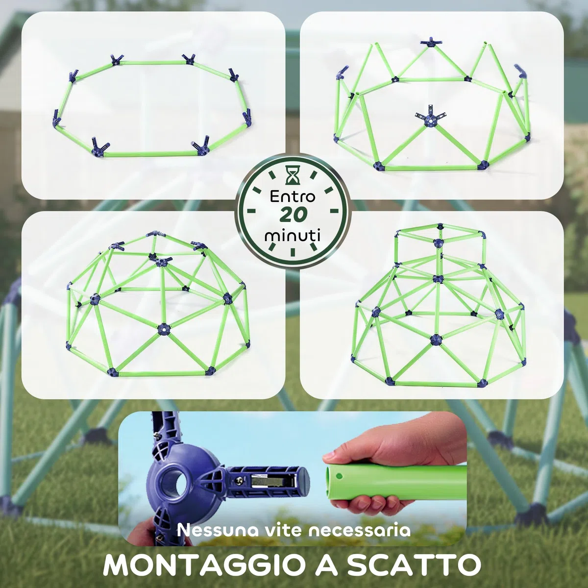 AIYAPLAY Gioco Arrampicata Bambini 3-8 Anni a Cupola per Interno ed Esterno con Bordi Smussati, Gioco per Bambini in Plastica, 182.5x182.5x119 cm, Verde e Viola
