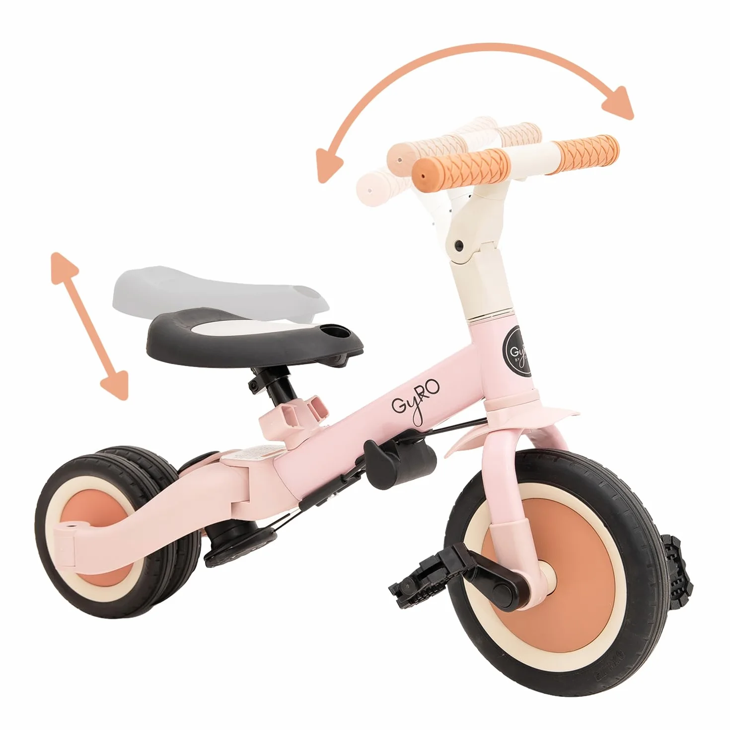 Olmitos - Triciclo evolutivo per bambini 5 in 1, bicicletta per bambini da 1 anno a 5 anni, da triciclo a bicicletta con o senza pedali, adattabile e trasformabile (Gyro + Rosa
