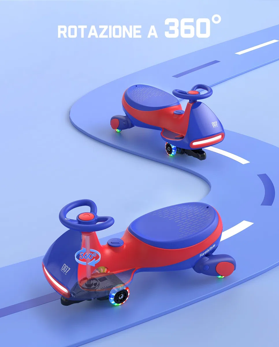FanttikRide 12V N7 Pro Macchina Elettrica per Bambini 2 in 1, Ricarica USB-C, Bluetooth, Rosso e Blu