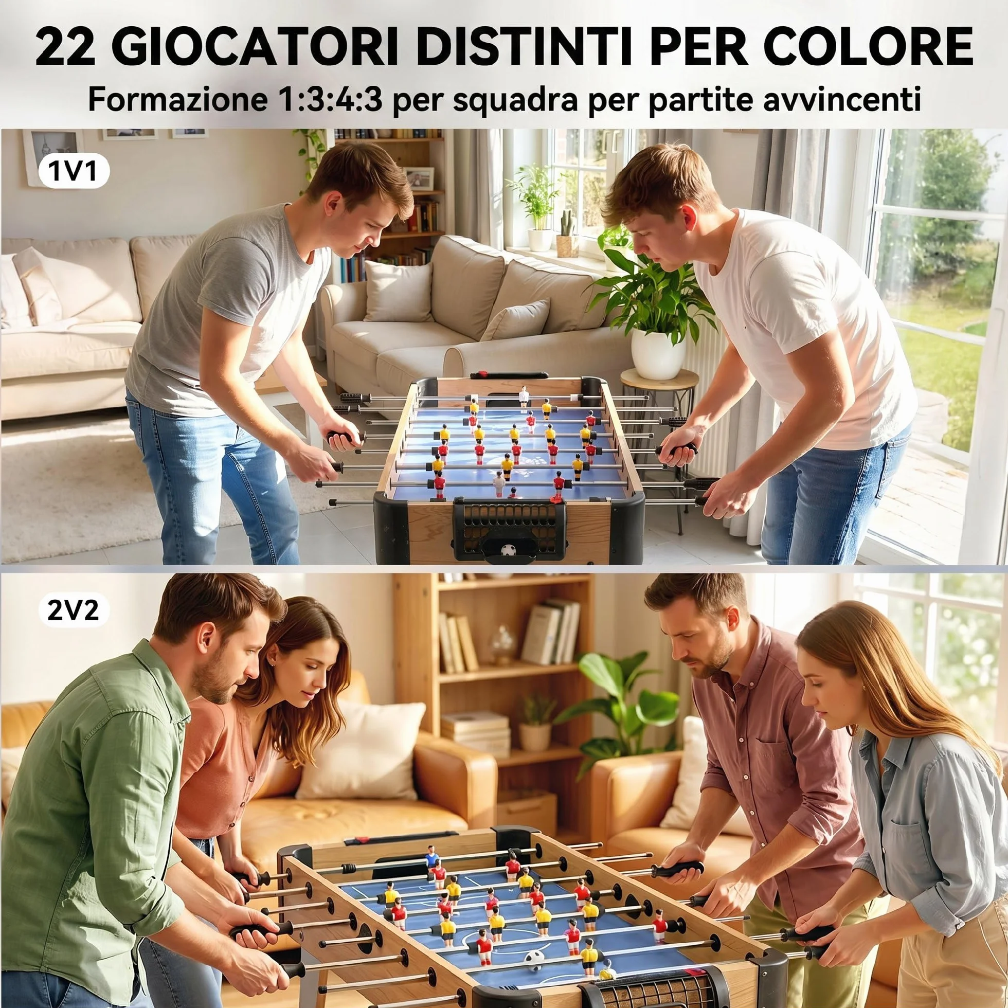 SPORTNOW Calcio Balilla, Mini Tavolo da Calcio da 89 cm, 22 Giocatori, 2 Palline, 2 Segnapunti Manuali e Maniglie Antiscivolo, Set da Gioco Freestanding per Famiglia, Regalo