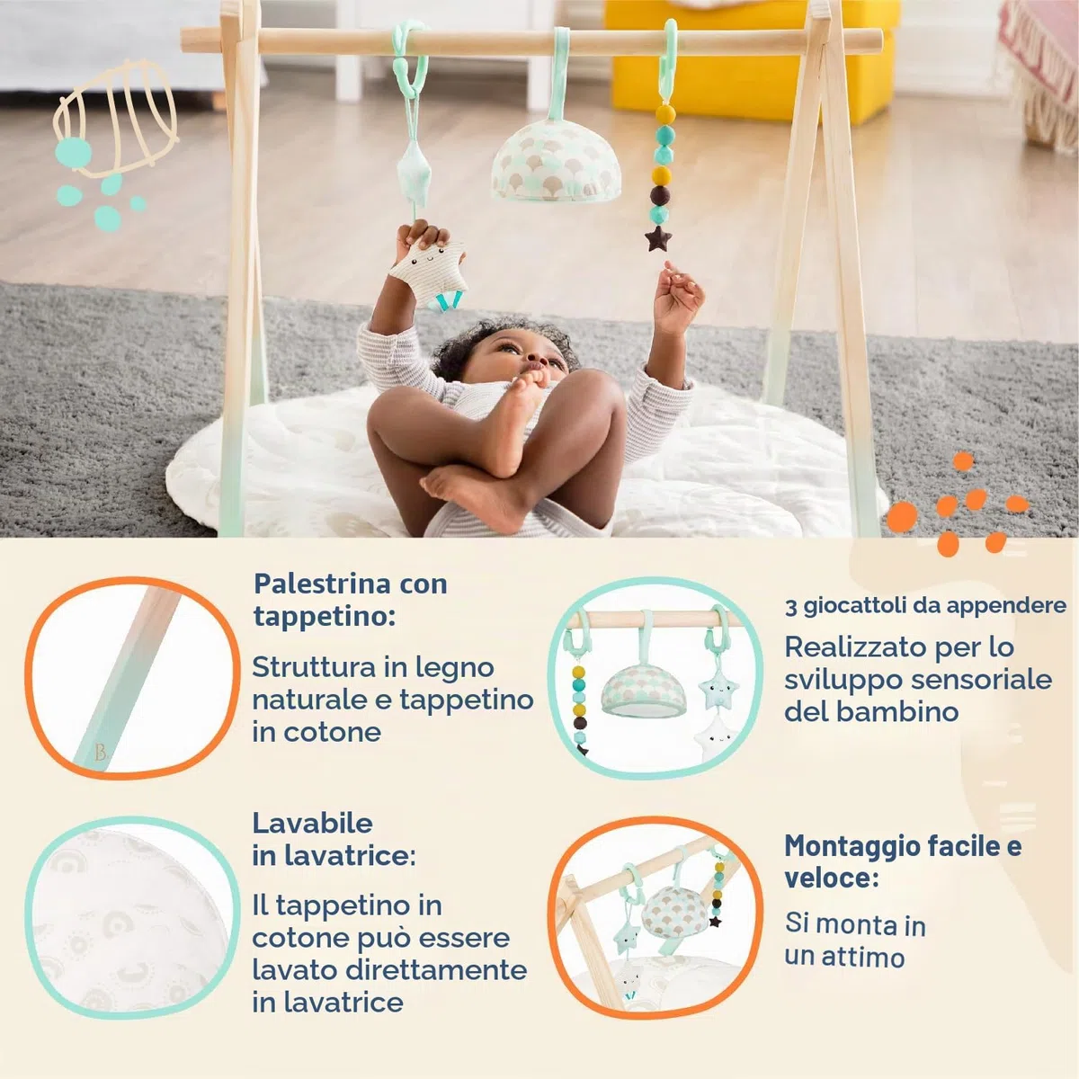 Palestra per Bambini in Legno Cielo Stellato B. Toys con Giocattolo Sensoriale Appeso 0 Mesi+