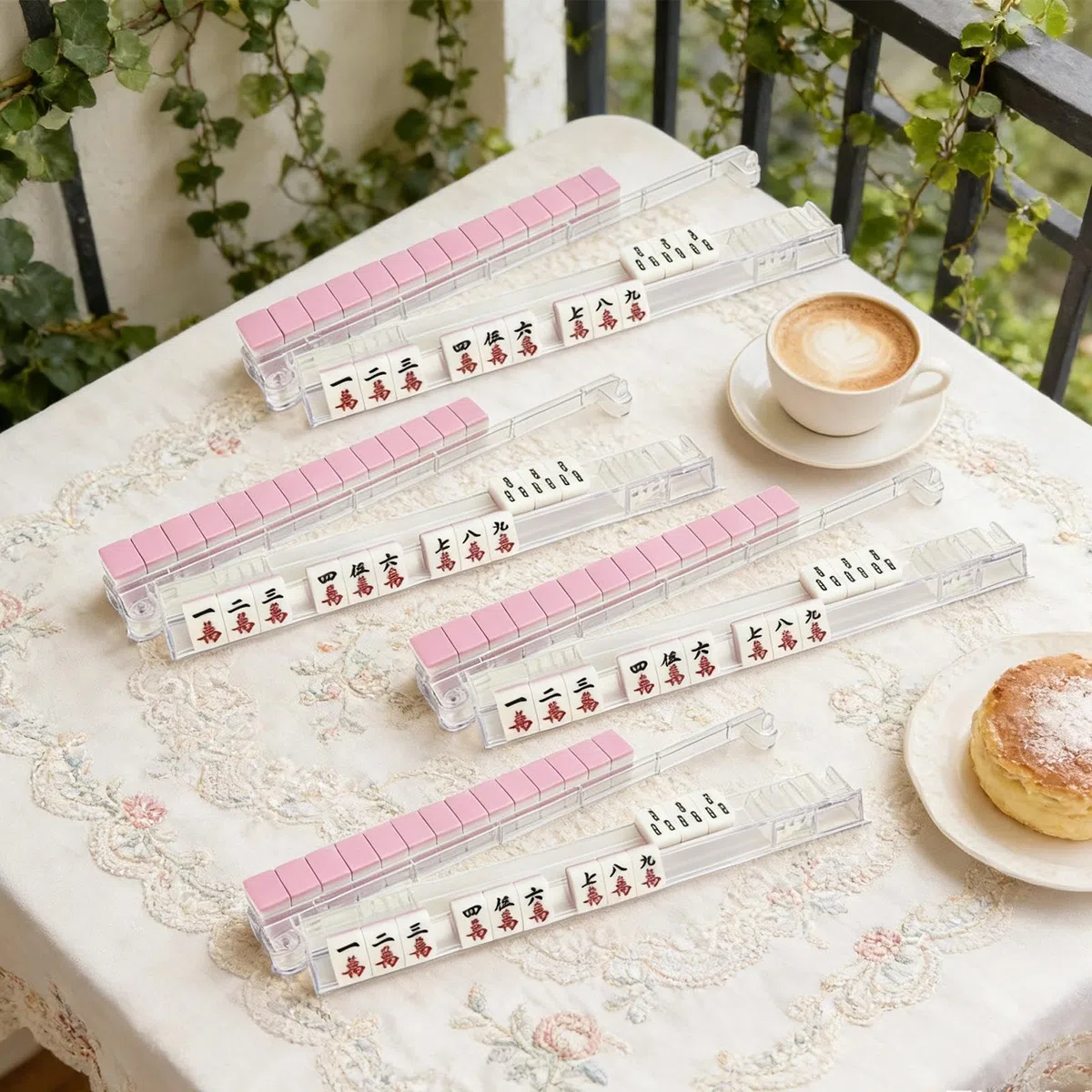 Generico Portable Mahjong Tile Rack Set - 4 Piece Transparent Racks with Pusher for Adults Beginners