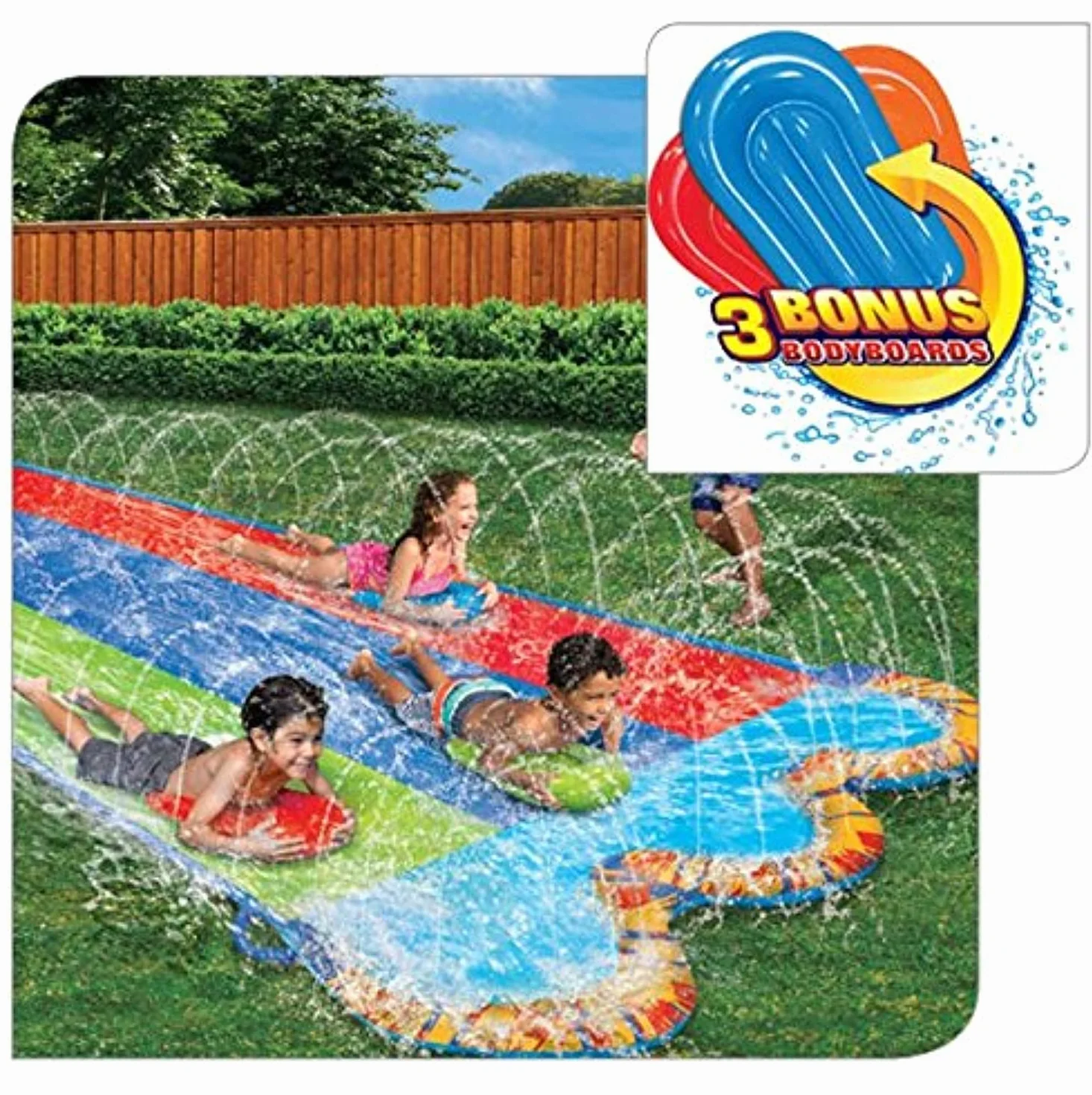 Banzai Scivolo d'acqua Triple Racer 4,6 m con 3 bodyboard multicolore
