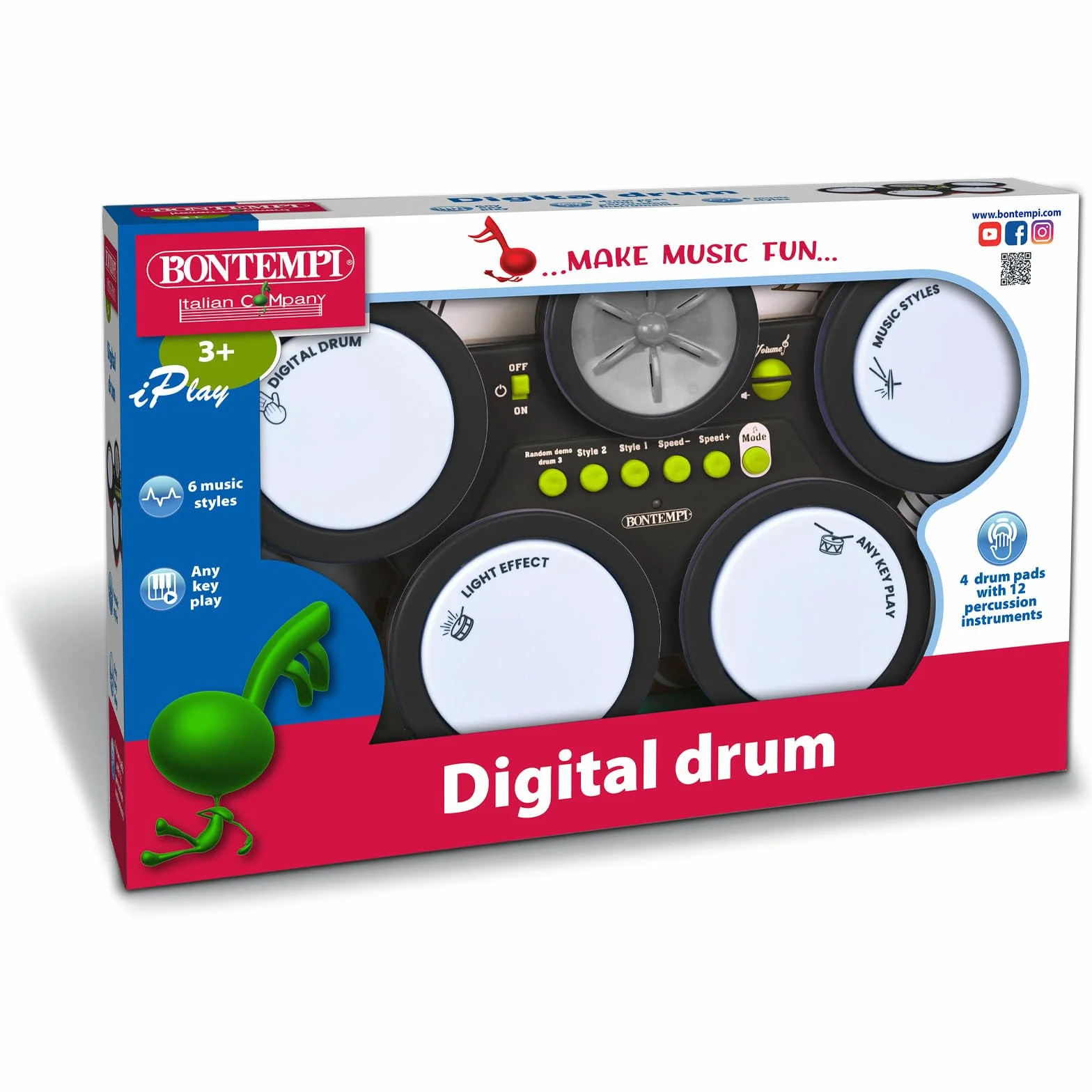 Bontempi | BeatLume - Percussioni Elettroniche che Illuminano e Incantano, Nero, 390x250x65 mm