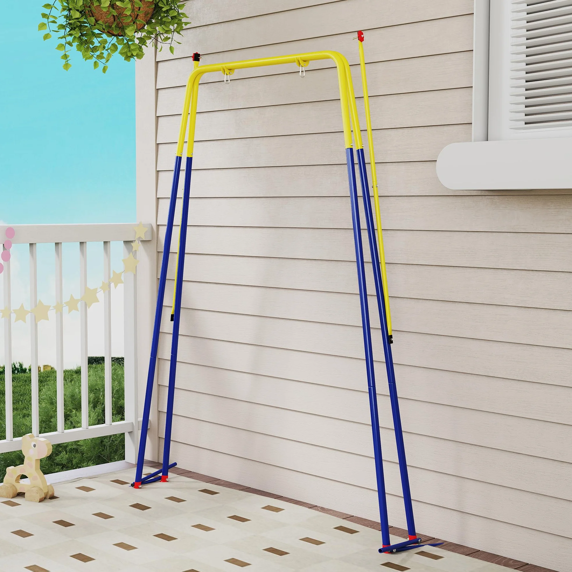 AIYAPLAY Struttura per Altalena da Giardino per Bambini, Struttura Altalena in Acciaio, Anti-UV, Impermeabile, Supporta 50kg, con 2 Ganci per Altalena a Nido, Altalena a U