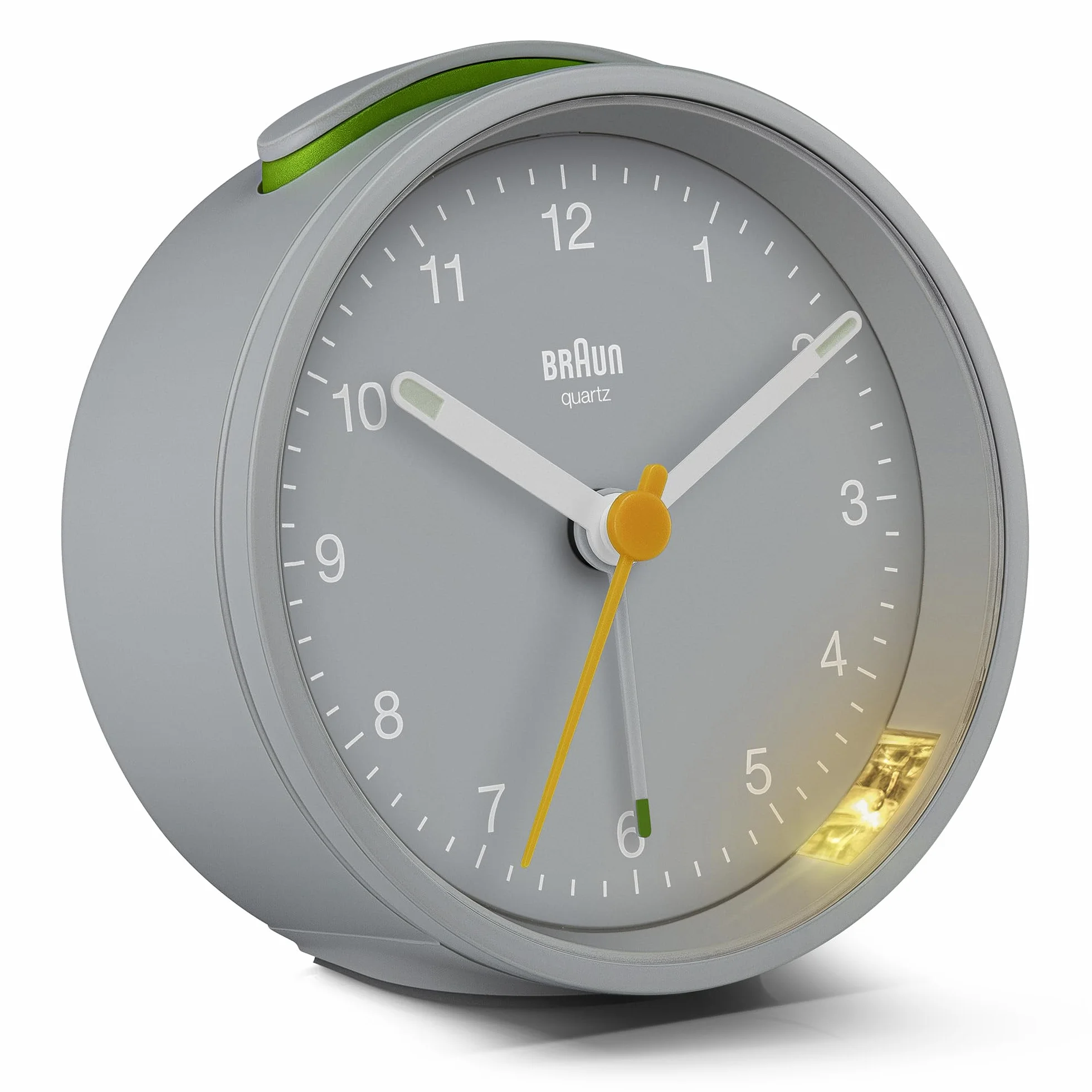 Braun Sveglia analogica Classic con snooze e luce, movimento al quarzo silenzioso, allarme sonoro in crescendo, grigio, modello BC12G.