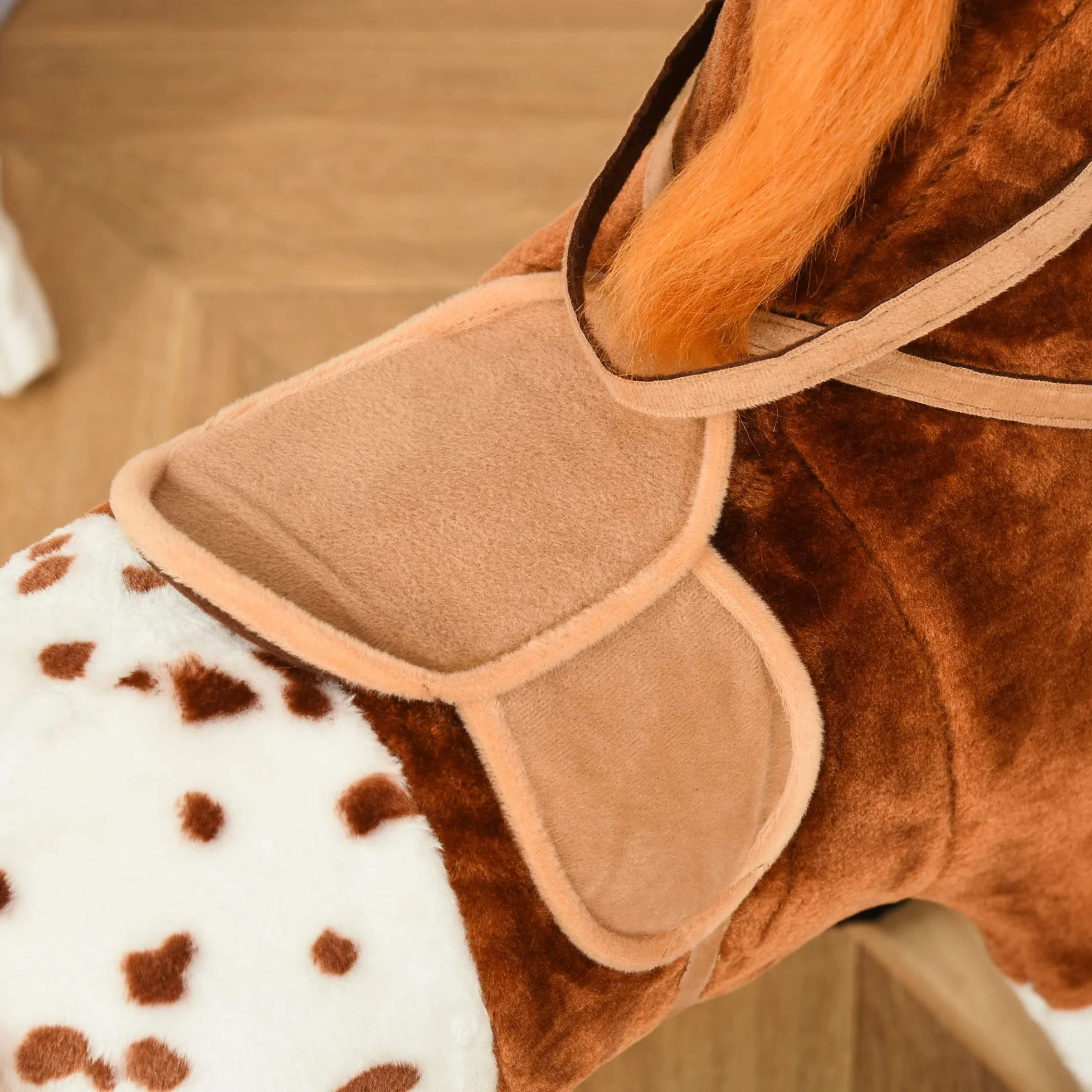 HOMCOM Cavallo a Dondolo in Legno con Suono Animale Regalo Giocattolo per i Bambini, 74 x 28 x 65 cm, Marrone