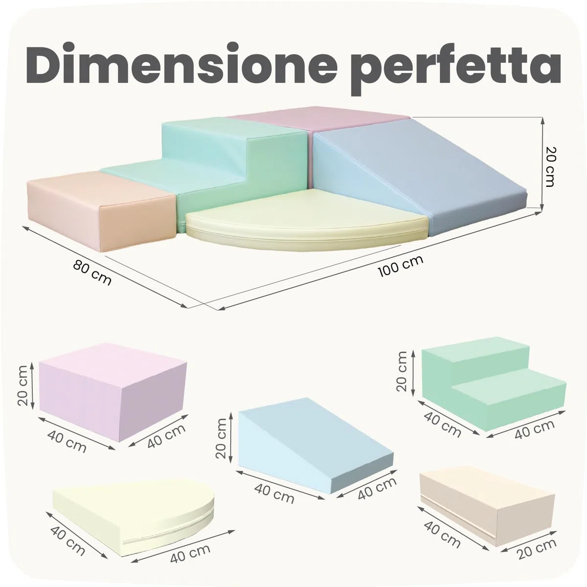 IGLU Soft Play Corner Climber Blocchi in Schiuma Set da Gioco 12+ mesi 5 XL Cubi Montessori Pastel