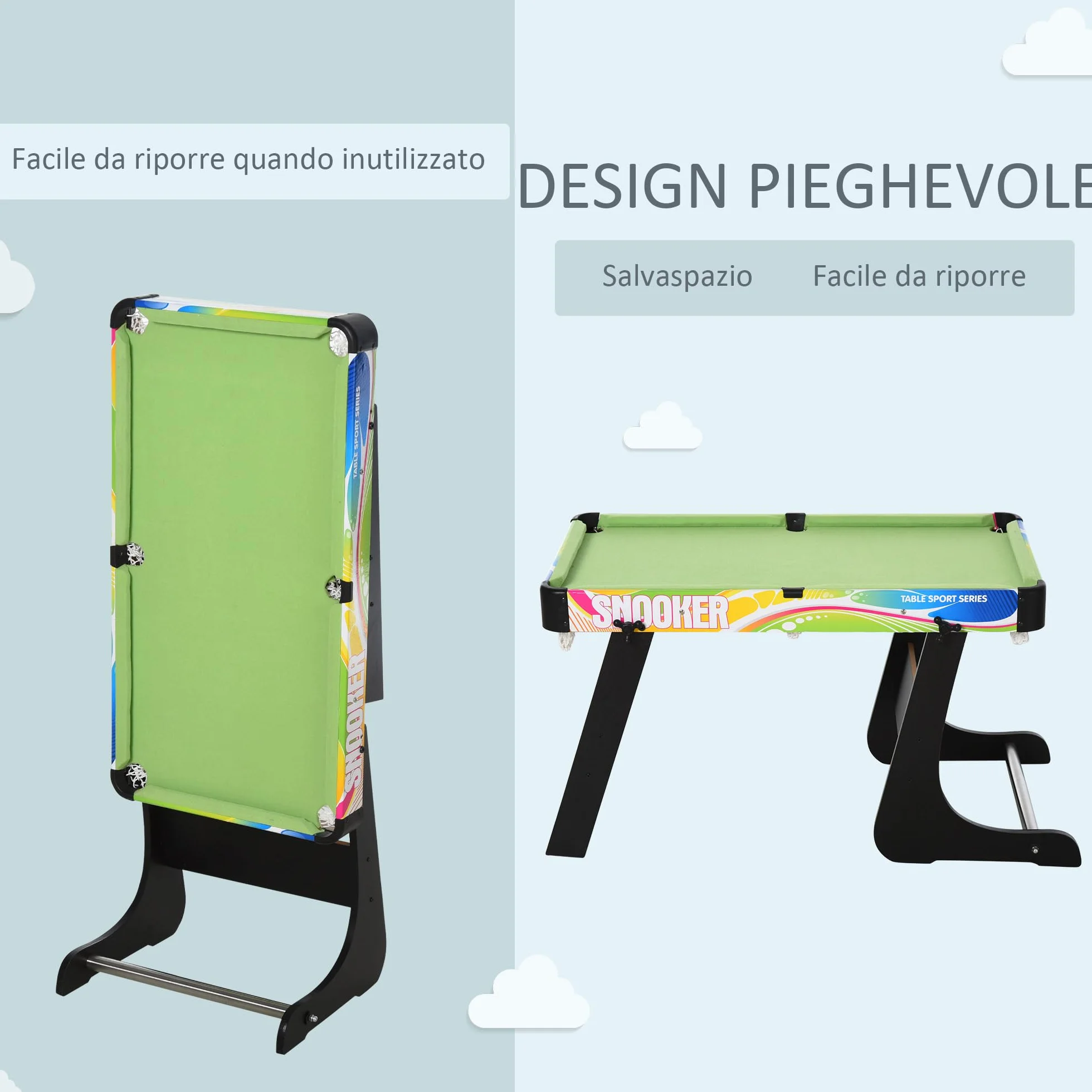 HOMCOM Tavolo da Gioco 4 in 1 per Calcio-Balilla, Biliardo, Air Hockey e Ping Pong con Accessori Inclusi, Tavolo Multigioco Pieghevole in MDF e Plastica, Multicolore