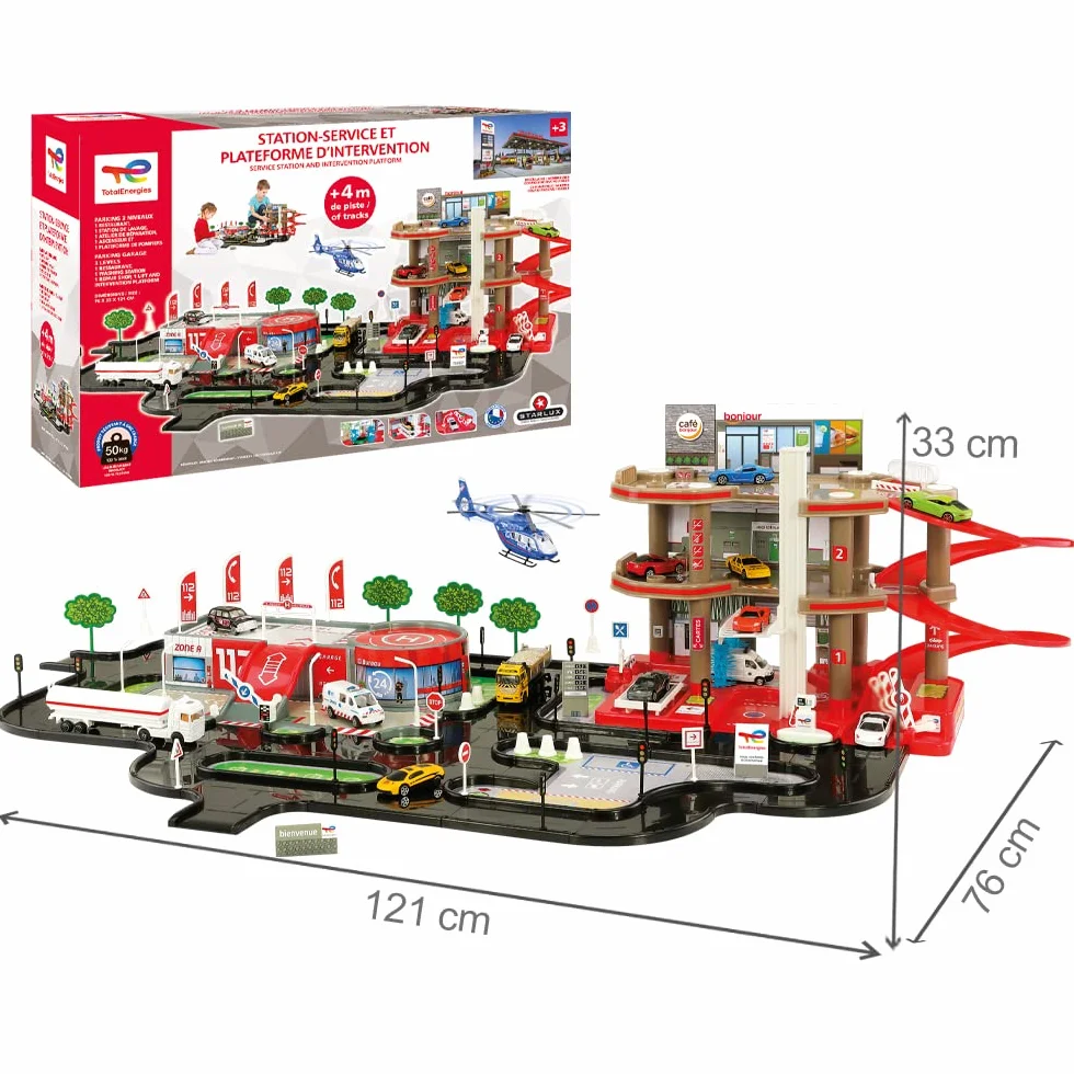 STARLUX - Maxi Garage Totale con 3 Livelli, Piattaforma di Servizio e Circuito di 4 Metri - da 3 Anni - Made in Europe - 401016