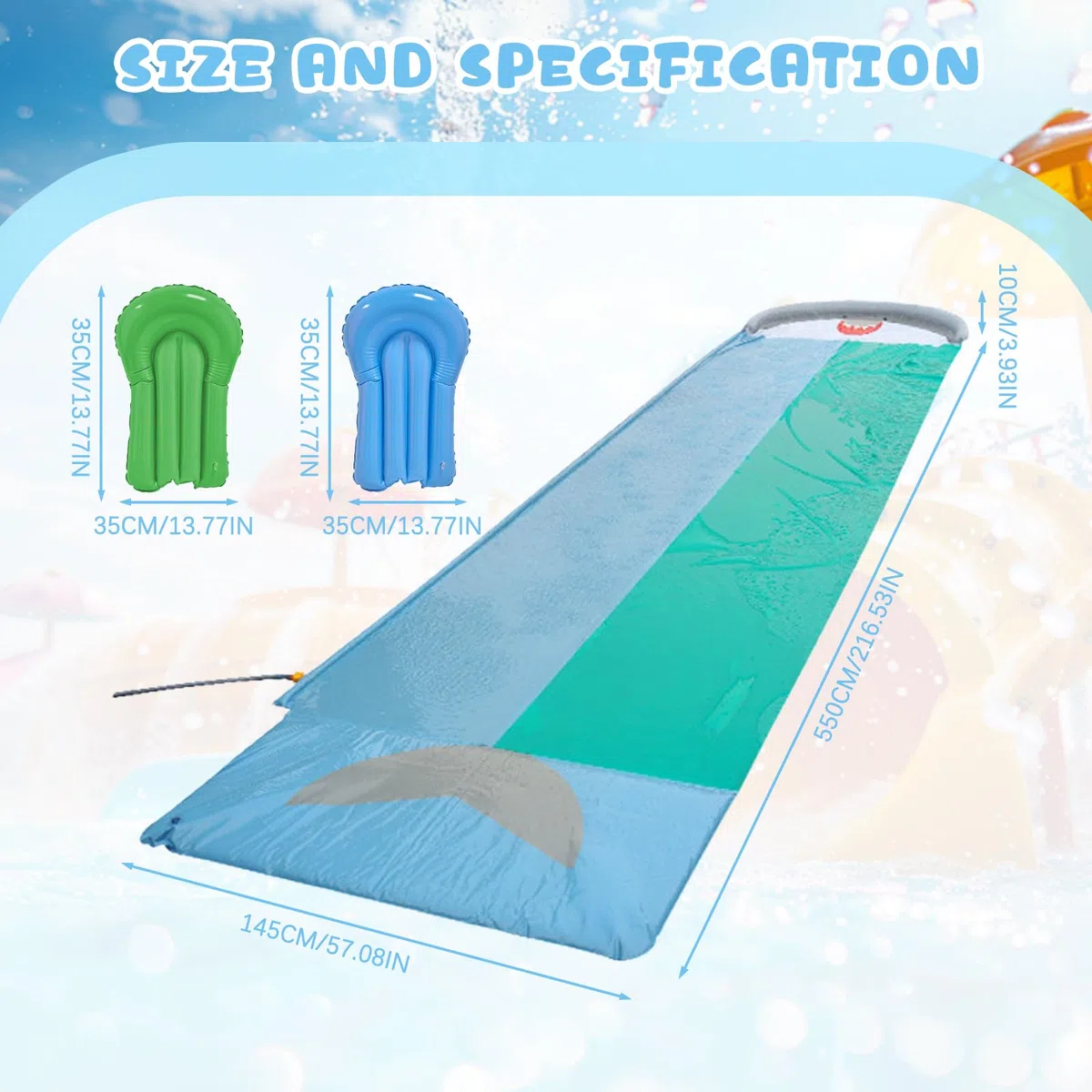 ACTOYS Scivolo d'Acqua Doppio per Prato con Bodyboards, Giocattolo Estivo con Irrigatore Integrato (196x57in)