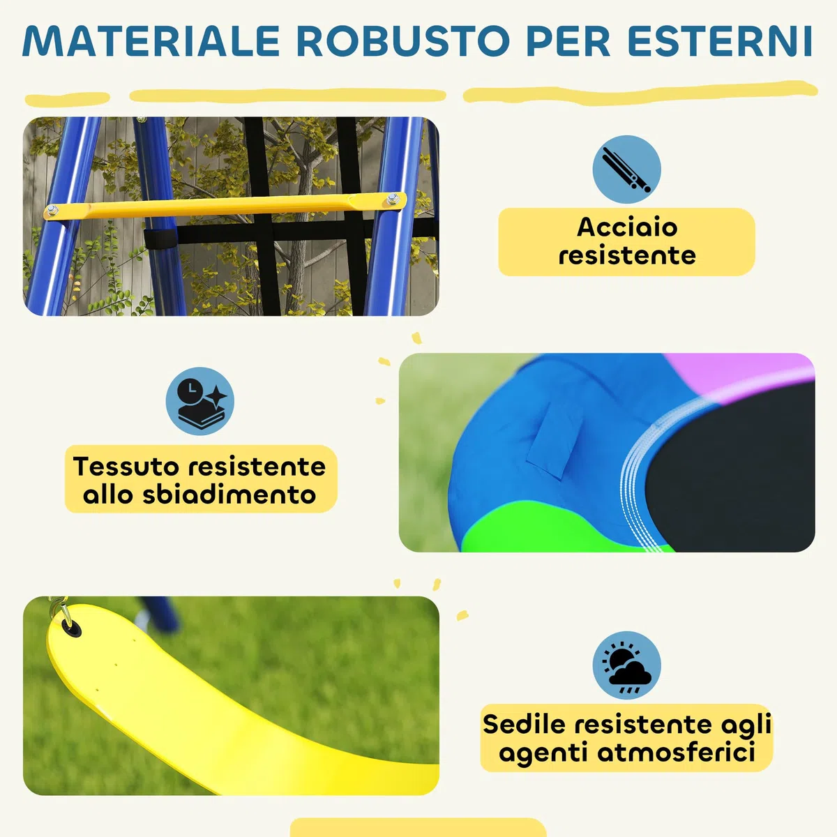 AIYAPLAY 6 in 1 Set Altalene da Giardino per Bambini 3-8 Anni con 3 Altalene, Gioco da Arrampicata e Canestro da Basket, Set da Gioco, Altalena per Bimbi per Parco, Esterno, Multicolore