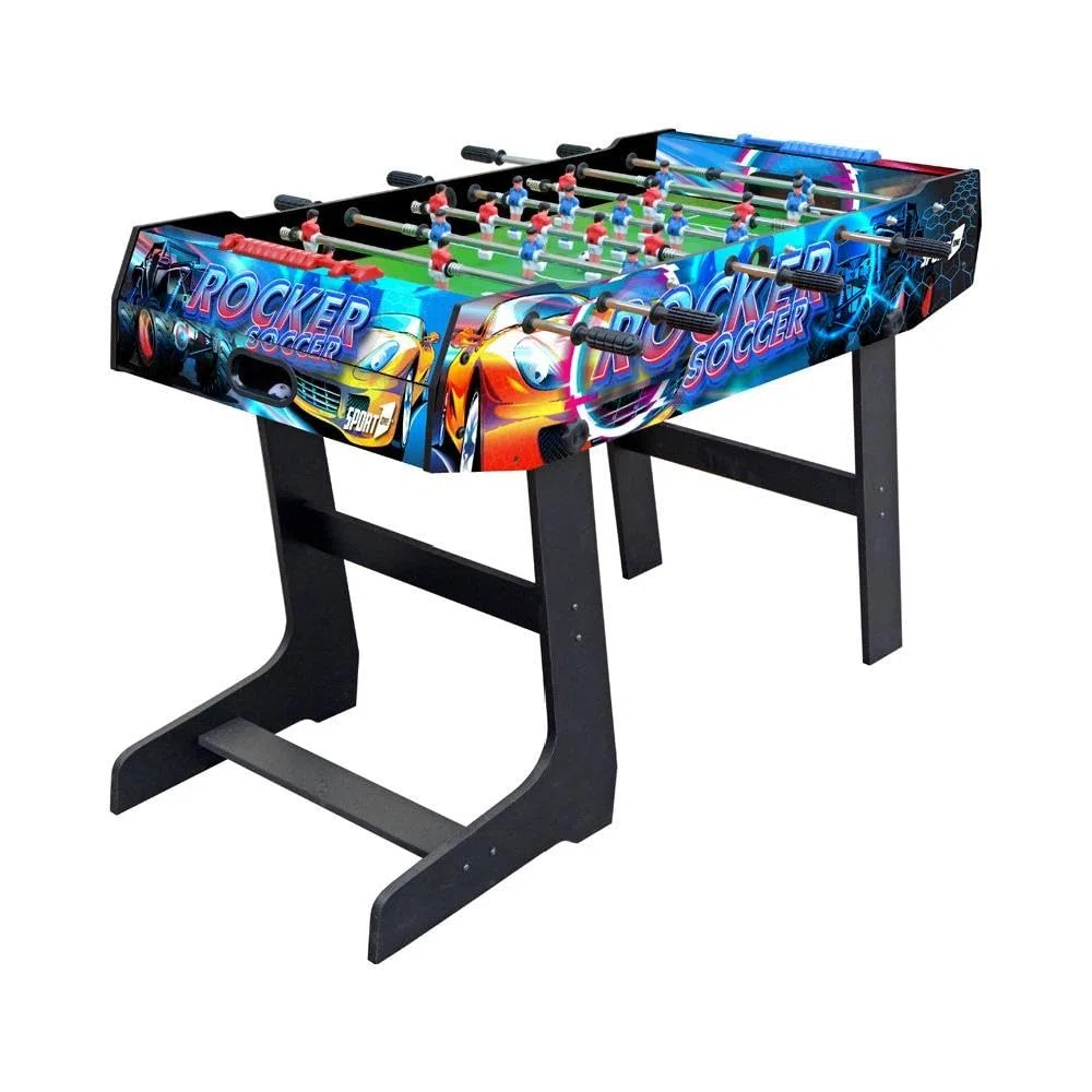 Sport1 Calcetto salvaspazio pieghevole. Calcetto balilla con gambe, da interno in MDF, misure 121x61x85cm. Bigliardino da casa con 8 aste passanti. Segnapunti e palline incluse. Uso indoor