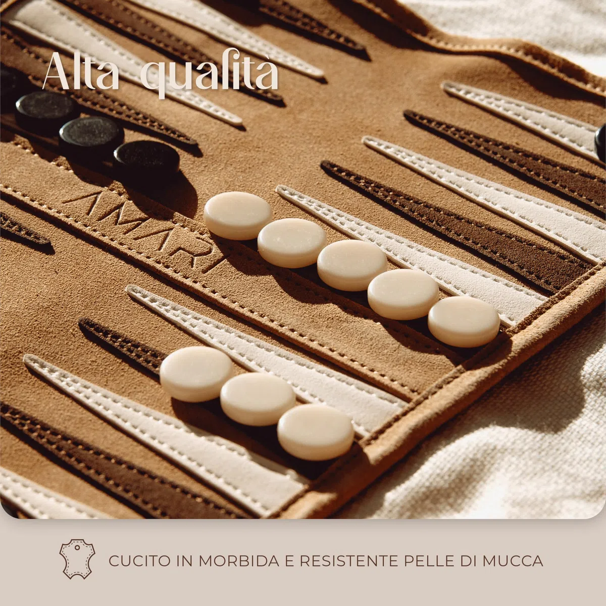 Amari ® Backgammon da viaggio in 100% pelle – Backgammon pieghevole per viaggi e viaggiare – Back Gammon di alta qualità valigia gioco da viaggio in pelle