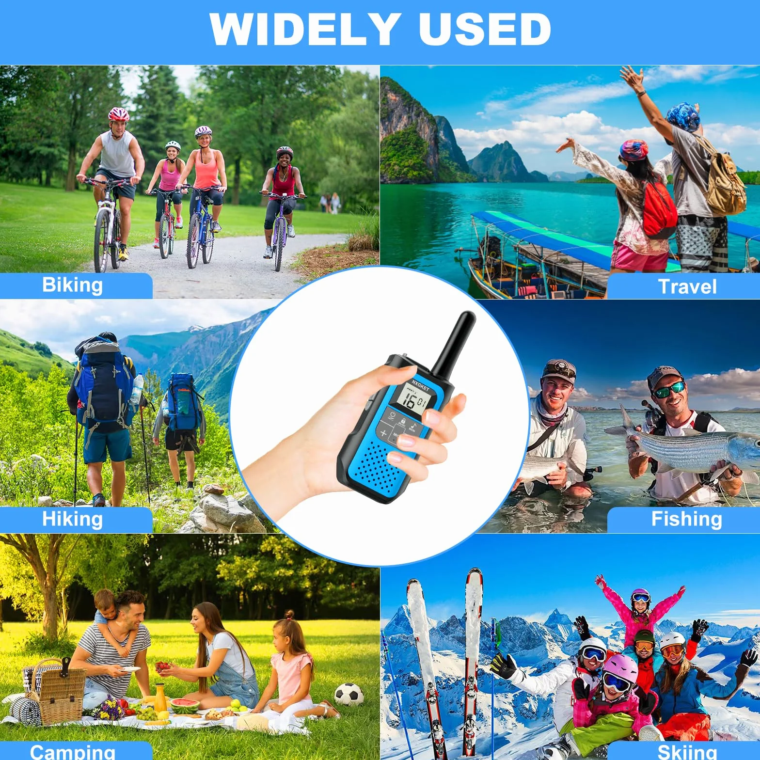 Walkie Talkie per Adulti Bambini, NXGKET Walky Talky Ricaricabile, Lungo Raggio Radio a 16 Canali con Batteria Agli ioni di Litio, Cavo USB-C, VOX per Campeggio e Escursionismo, Set da 2 Pezzi
