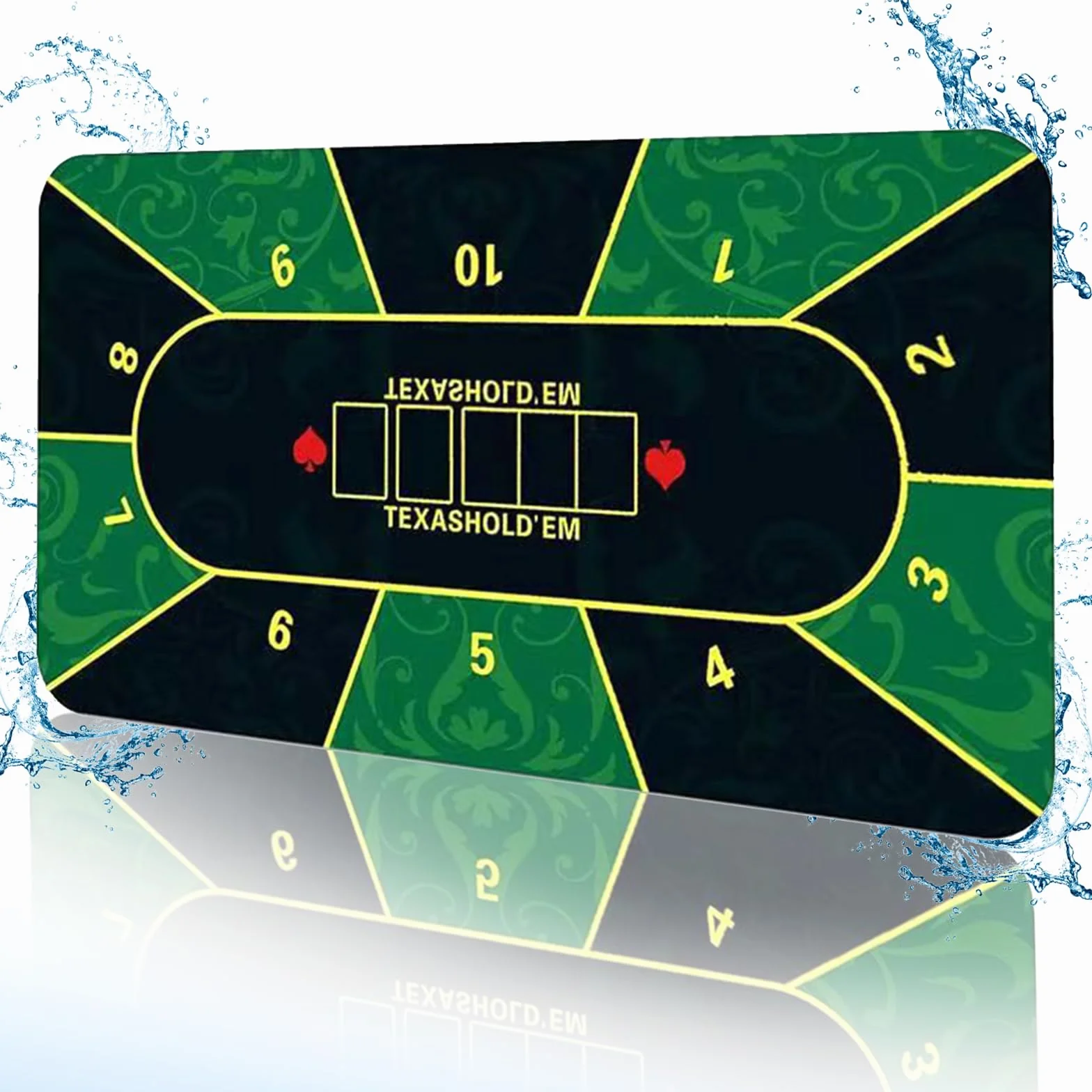 Tappetino da poker, 180 x 90 cm, 10 giocatori Texas Hold'em Poker, in gomma, topper per tavoli, portatile, per giocare a carte, PokerGames, Blackjack, Casinò, con borsa per il trasporto