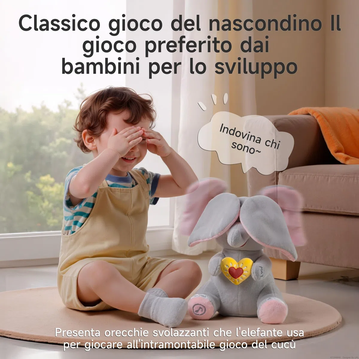 Elefante di Peluche Elettrico Animato con Orecchie Mobili e Musica, Regalo per Bambini