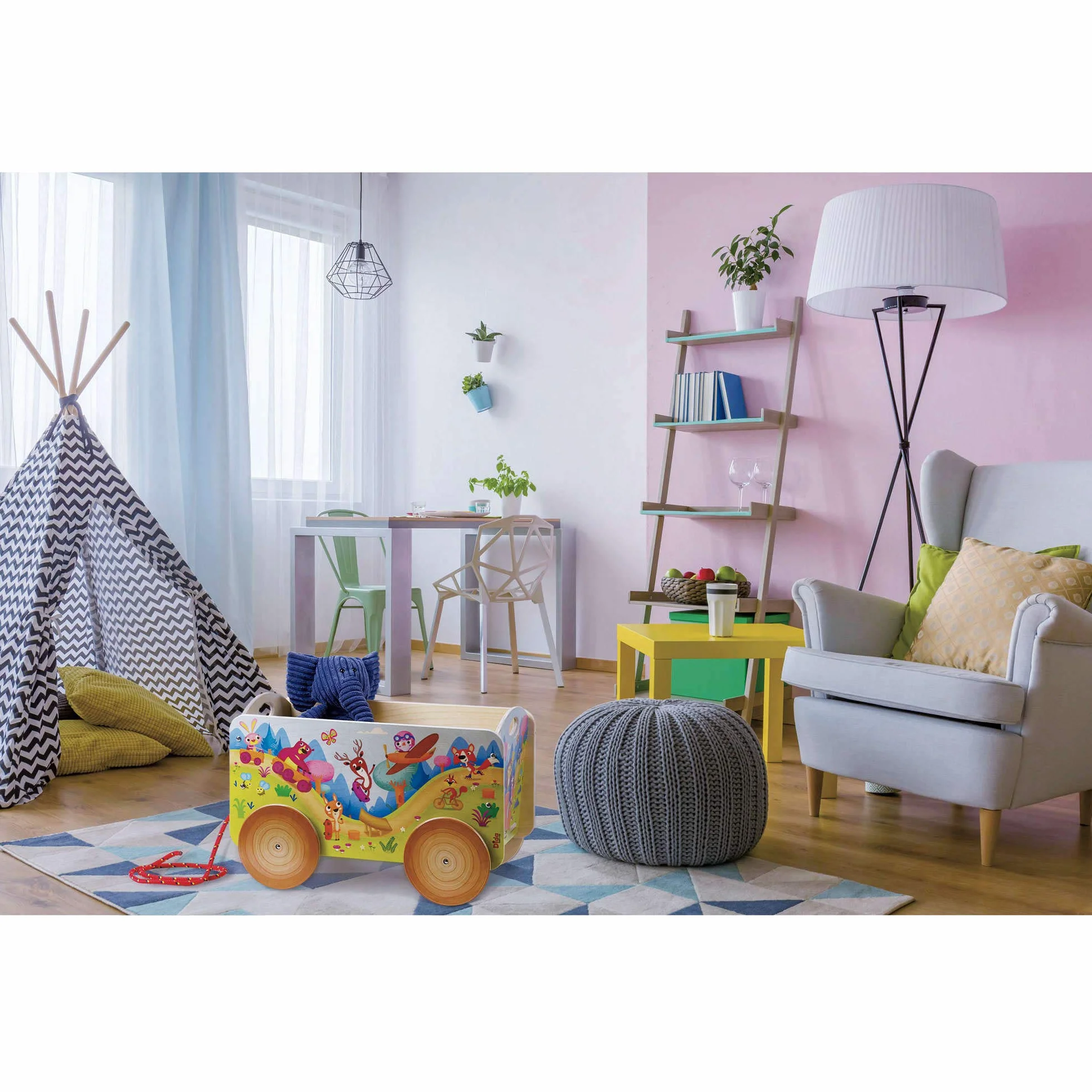 Dida - La Gara nel Bosco: Carretto Trainabile in Legno, Portagiochi con Ruote per Bambini 2-4 Anni - Giochi Educativi Metodo Montessori, Divertenti e Stimolanti