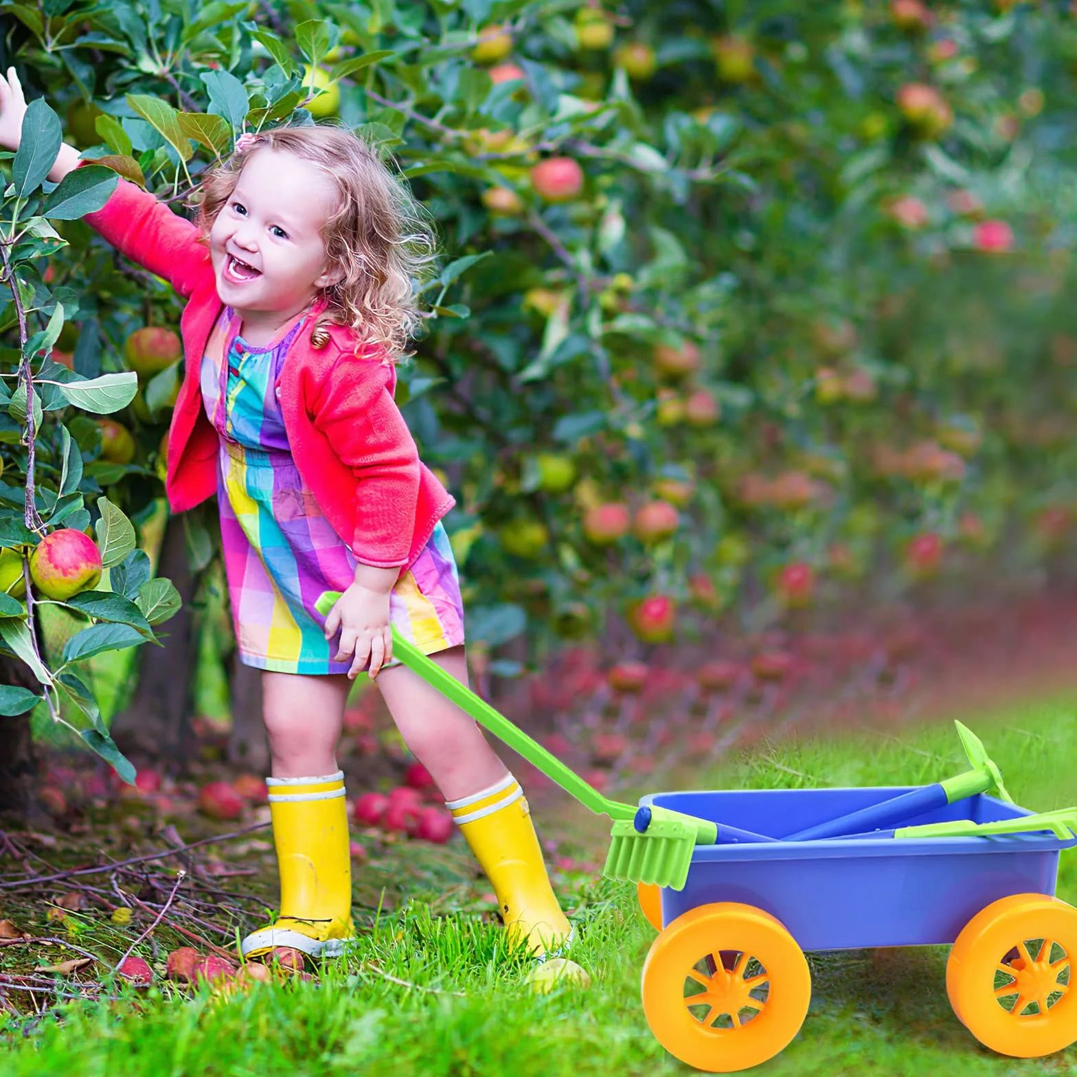 deAO Carriola e attrezzi da giardinaggio per bambini, include 10 accessori e 4 vasi per piante