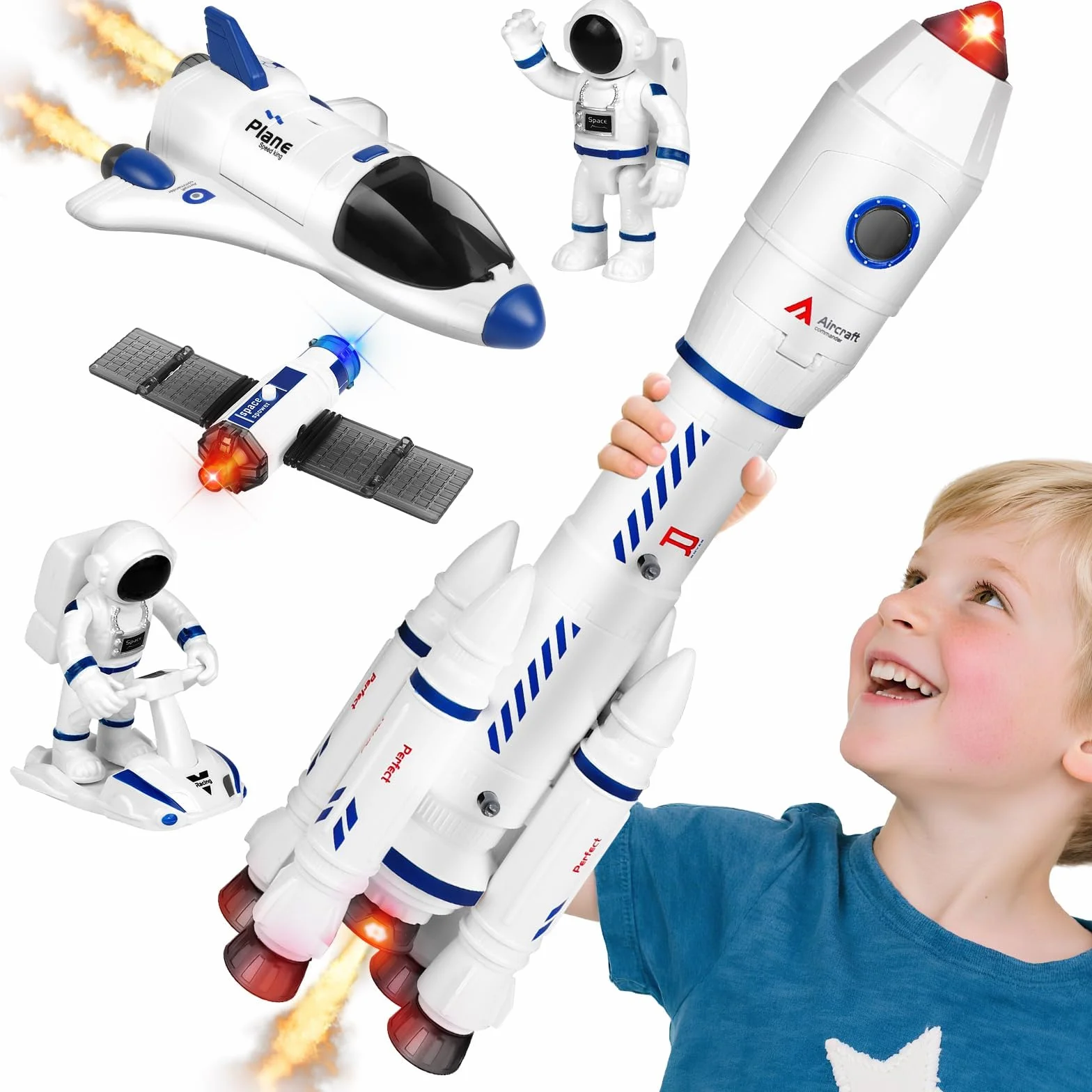 Giocattolo razzo spaziale per bambini, giocattolo navetta spaziale per bambini di 3, 4, 5, 6, 7, 8 anni, regalo giocattolo razzo spaziale per ragazzi e ragazze