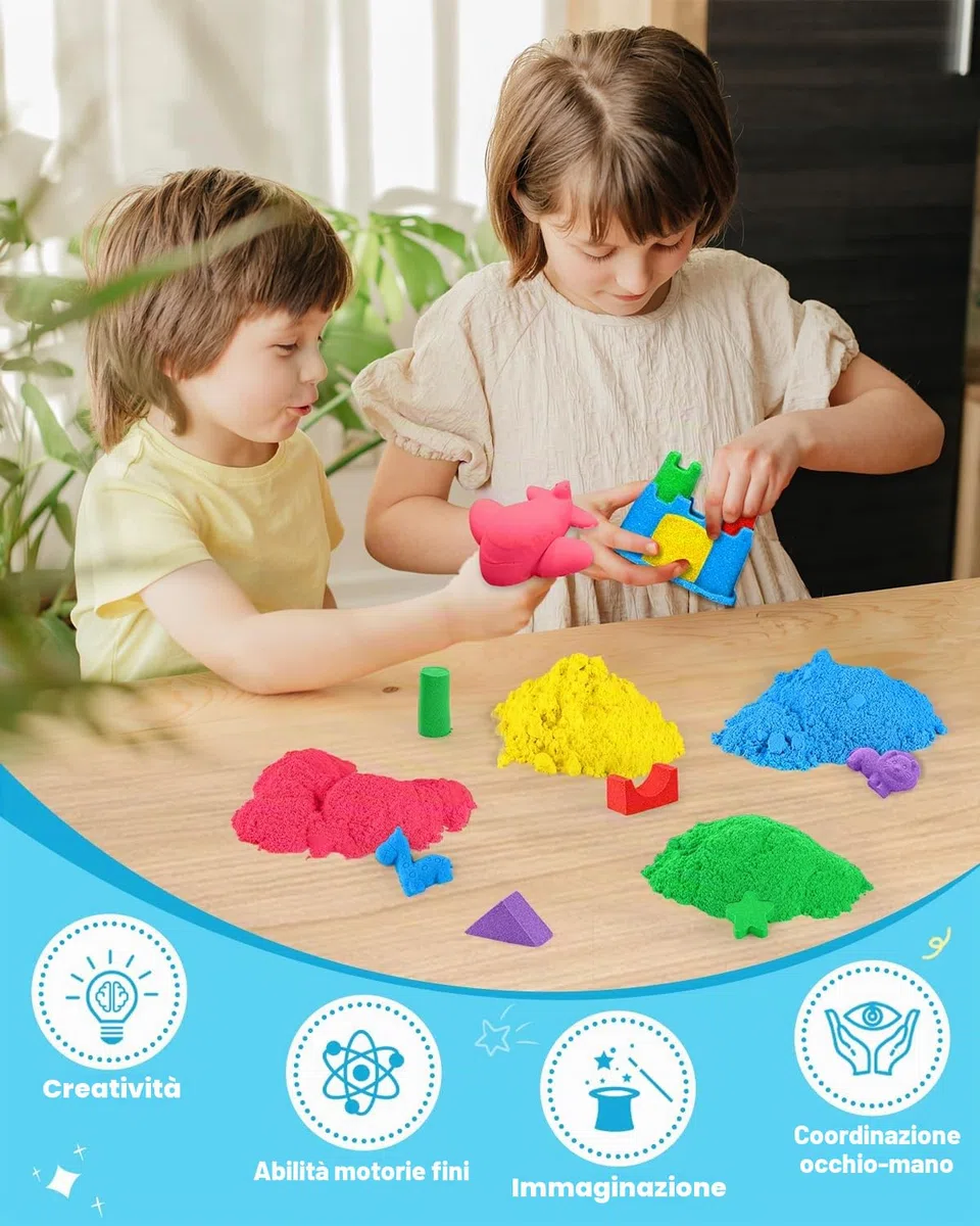 Sabbia Magica per Bambini 5000g 6 Colori Set con Coperchio