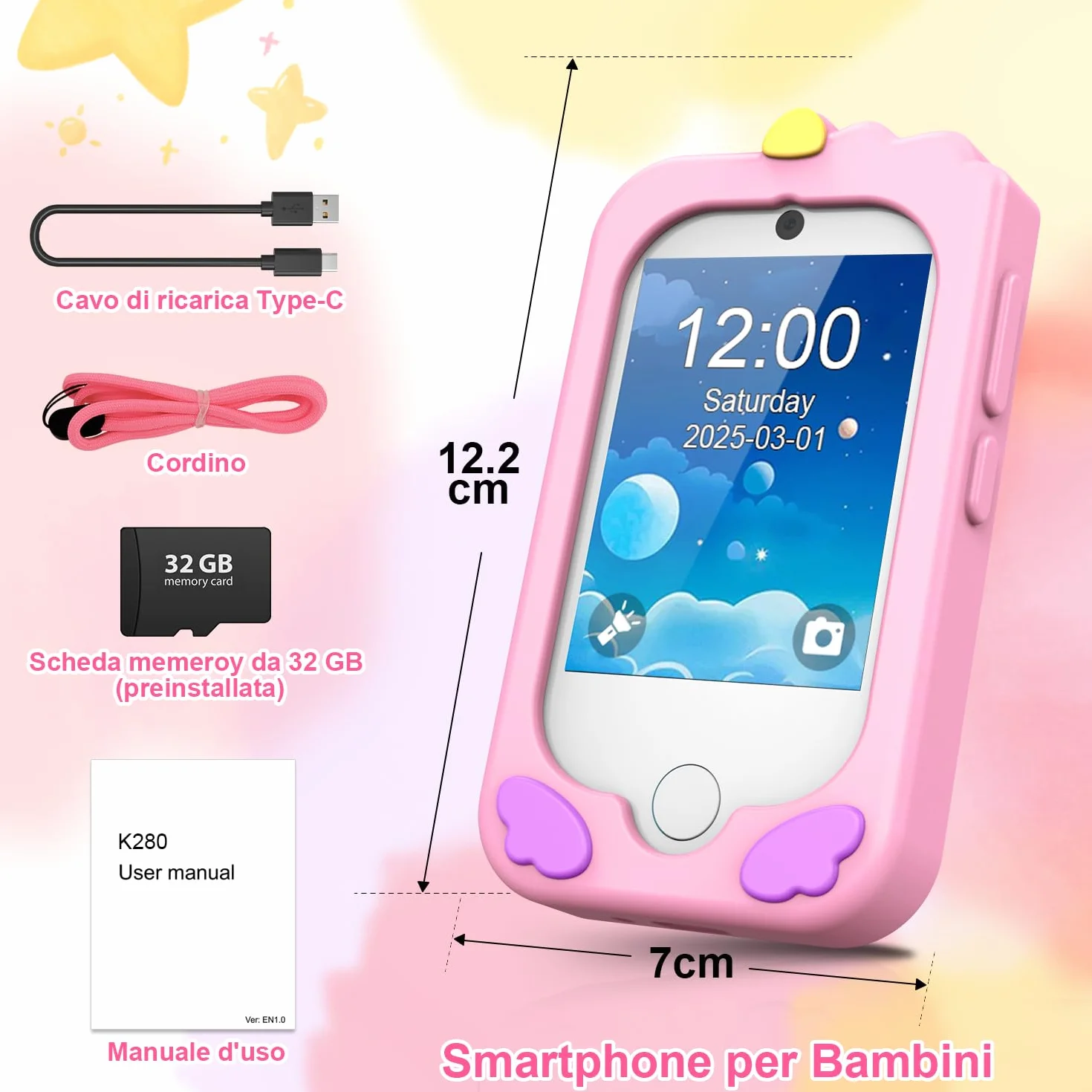 CHAKEYAKE Telefono per Bambini, Macchina Fotografica Bambini con 2,8" Tattile, Doppio Kamera, Lettore MP3, Scheda SD 32 GB, Regali di Natale e Compleanno per 3 4 5 6 7 8 9 10 Anni (Rosa)