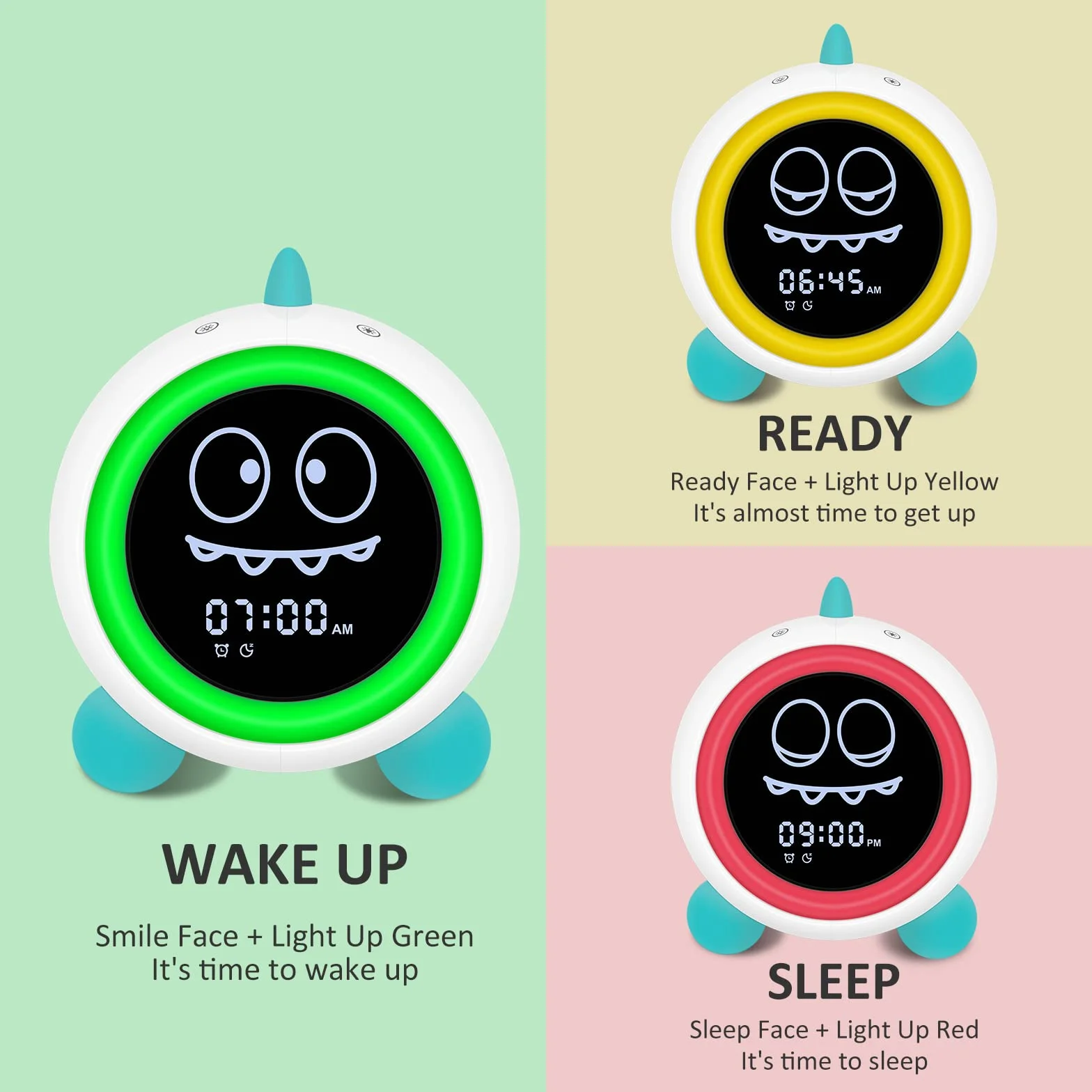 DINOTIME Sonno per bambini, sveglia per bambini, con luce notturna, timer per principianti, ragazze, ragazzi (verde)