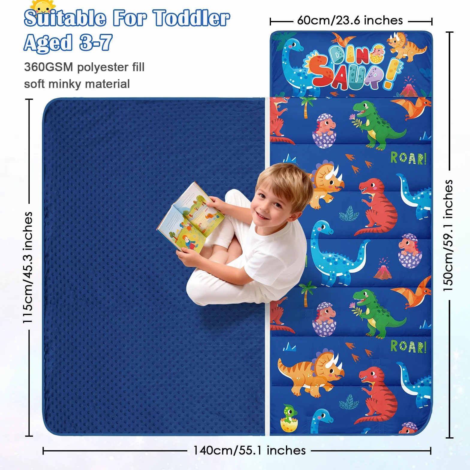 Decalsweet Nap Mat per Bambini con Cuscino e Coperta Rimovibili, Grande Extra Spesso 2 in 1 Sacco a Pelo Pieghevole per Ragazze Ragazzi, Leggero e Morbido Nap Mats per Asilo Nido e Campeggio