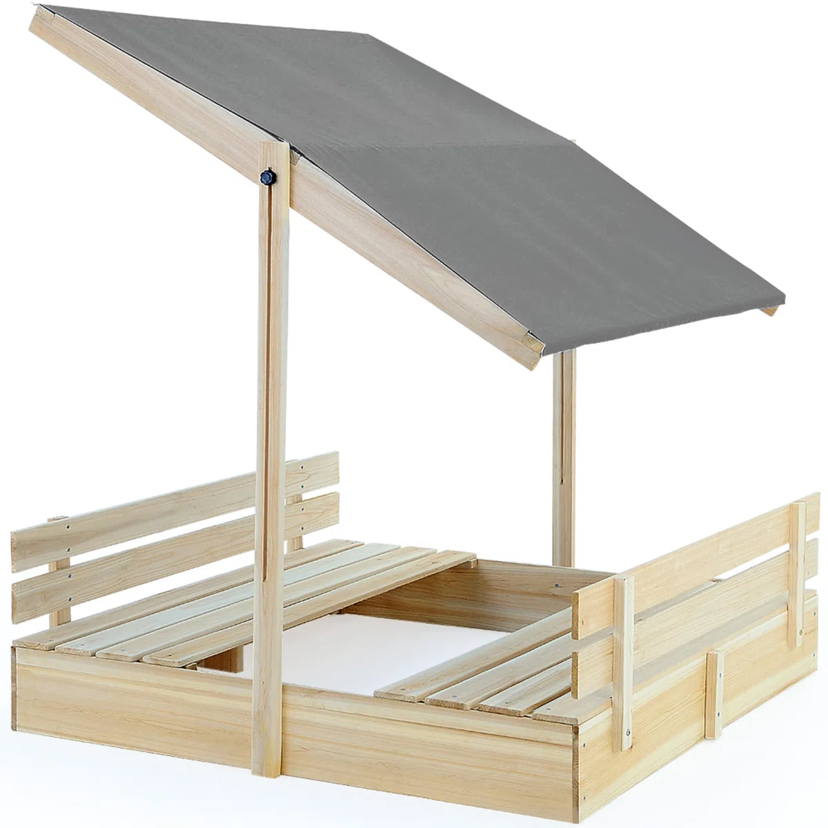 SPIELWERK® Sabbiera Gioco Bambini 120x120x120cm Tettoia Parasole in Legno Protezione UV Giocattolo Bimbi da Esterno con Sabbia e Copertura Tetto