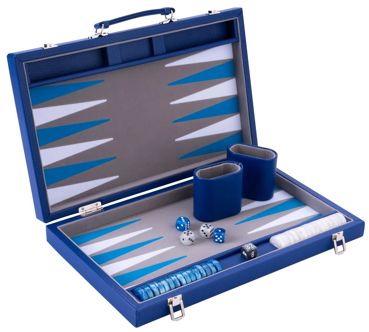 Engelhart - 250521 - Backgammon Deluxe 15" (38 cm) - Gioco di Strategia in Valigetta Elegante - Similpelle, Feltro, Pedine e Dadi Perlati